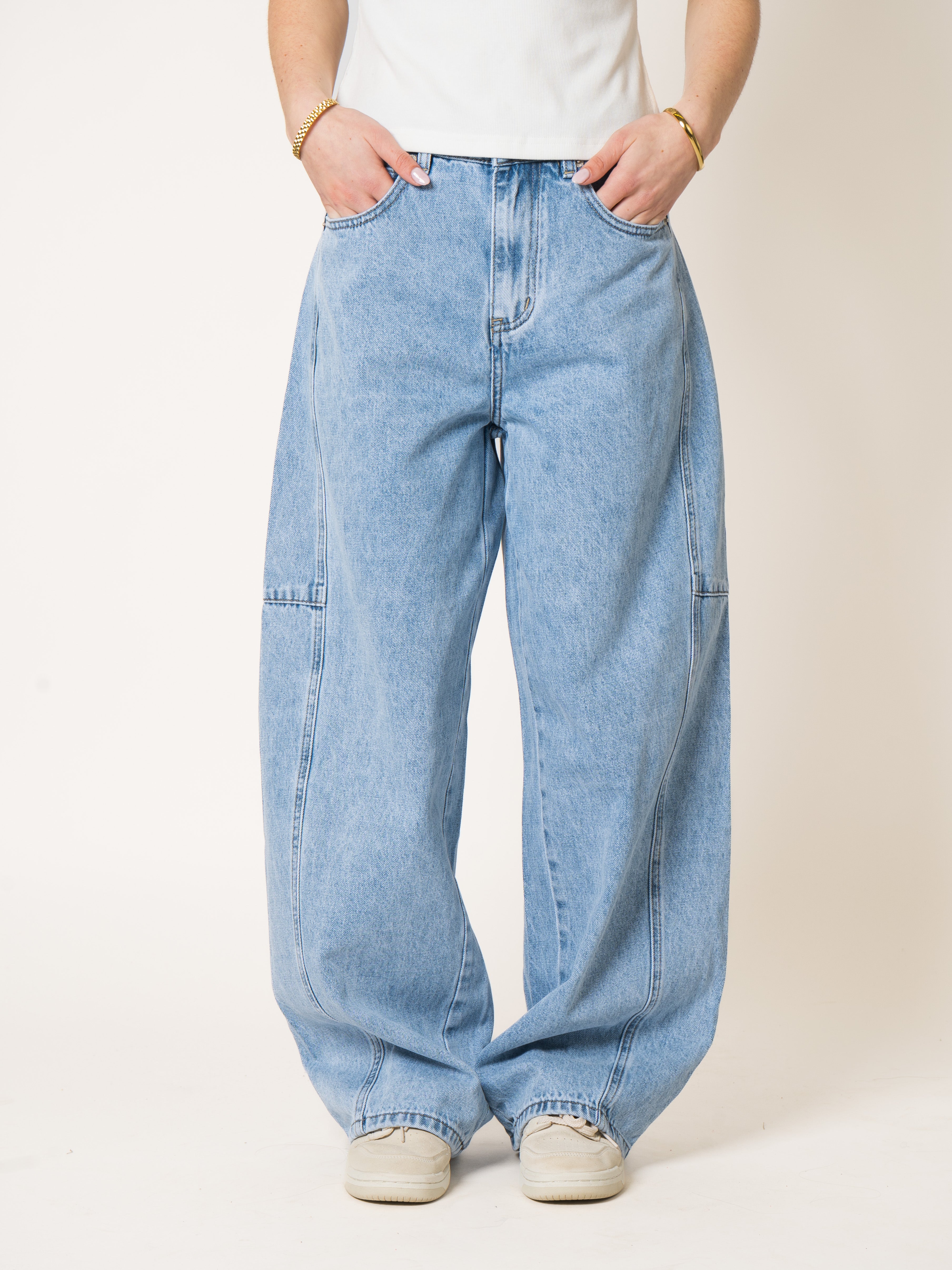 Blue Cotton Barrel Jeans