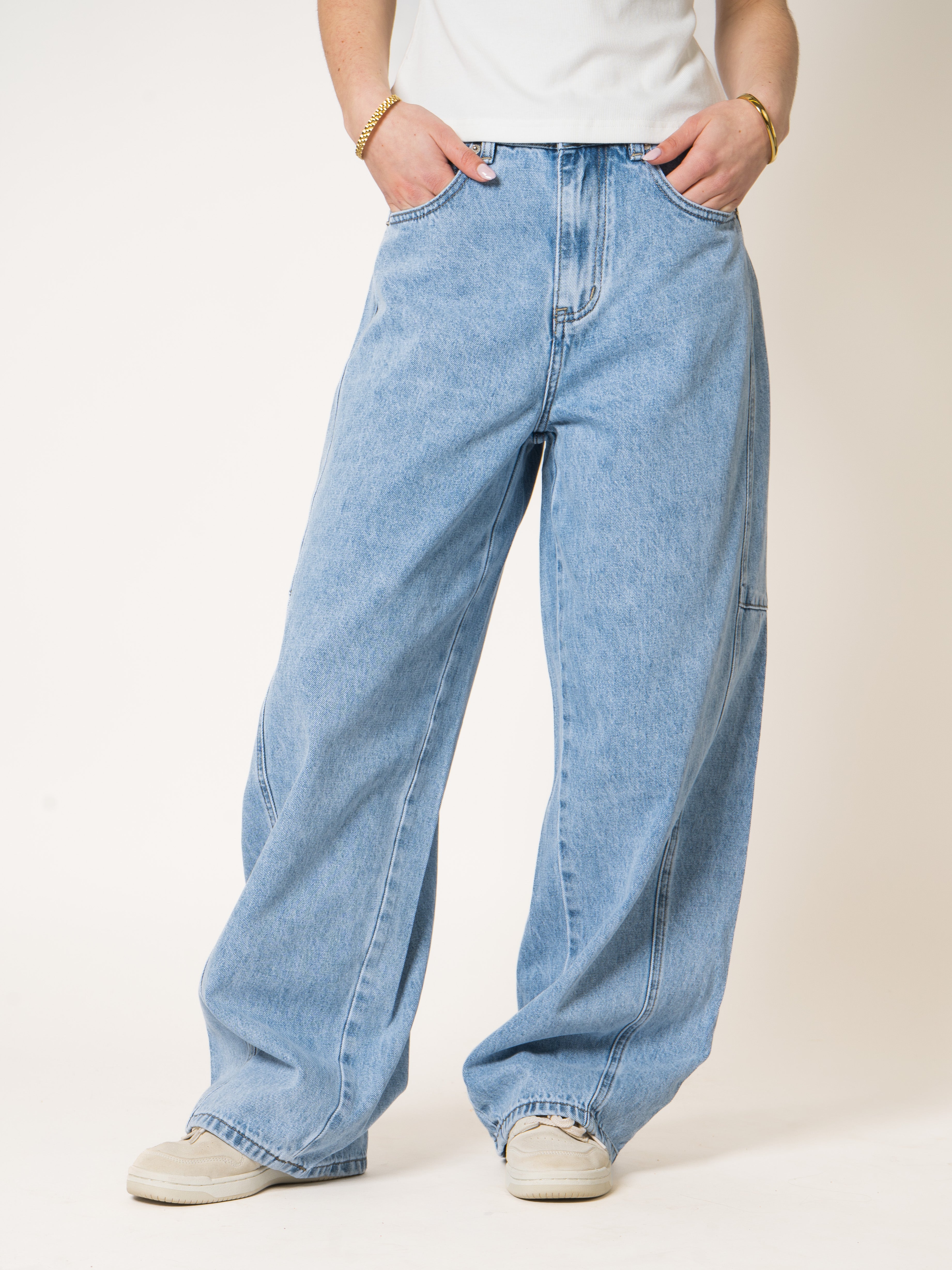 Blue Cotton Barrel Jeans