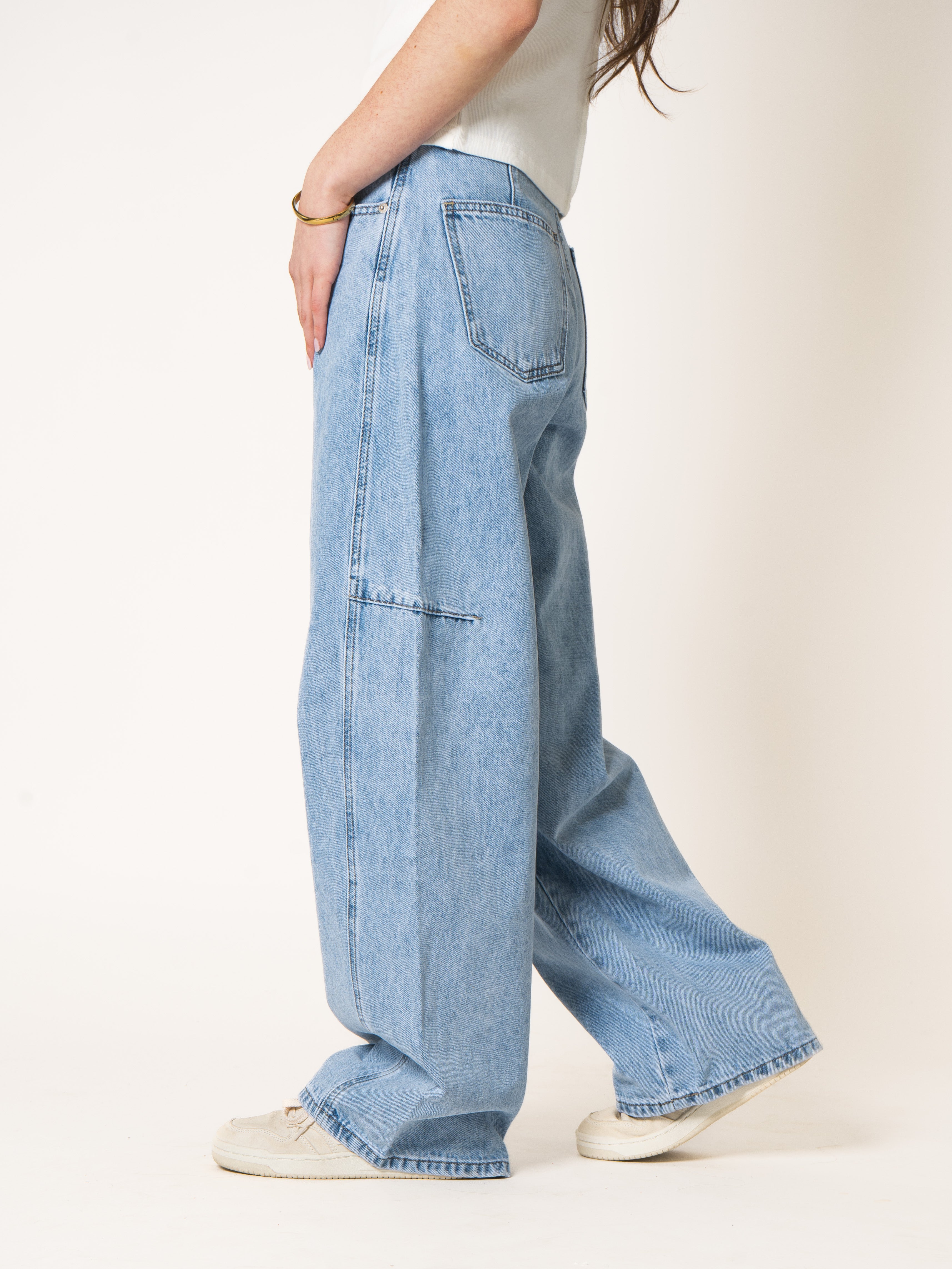 Blue Cotton Barrel Jeans