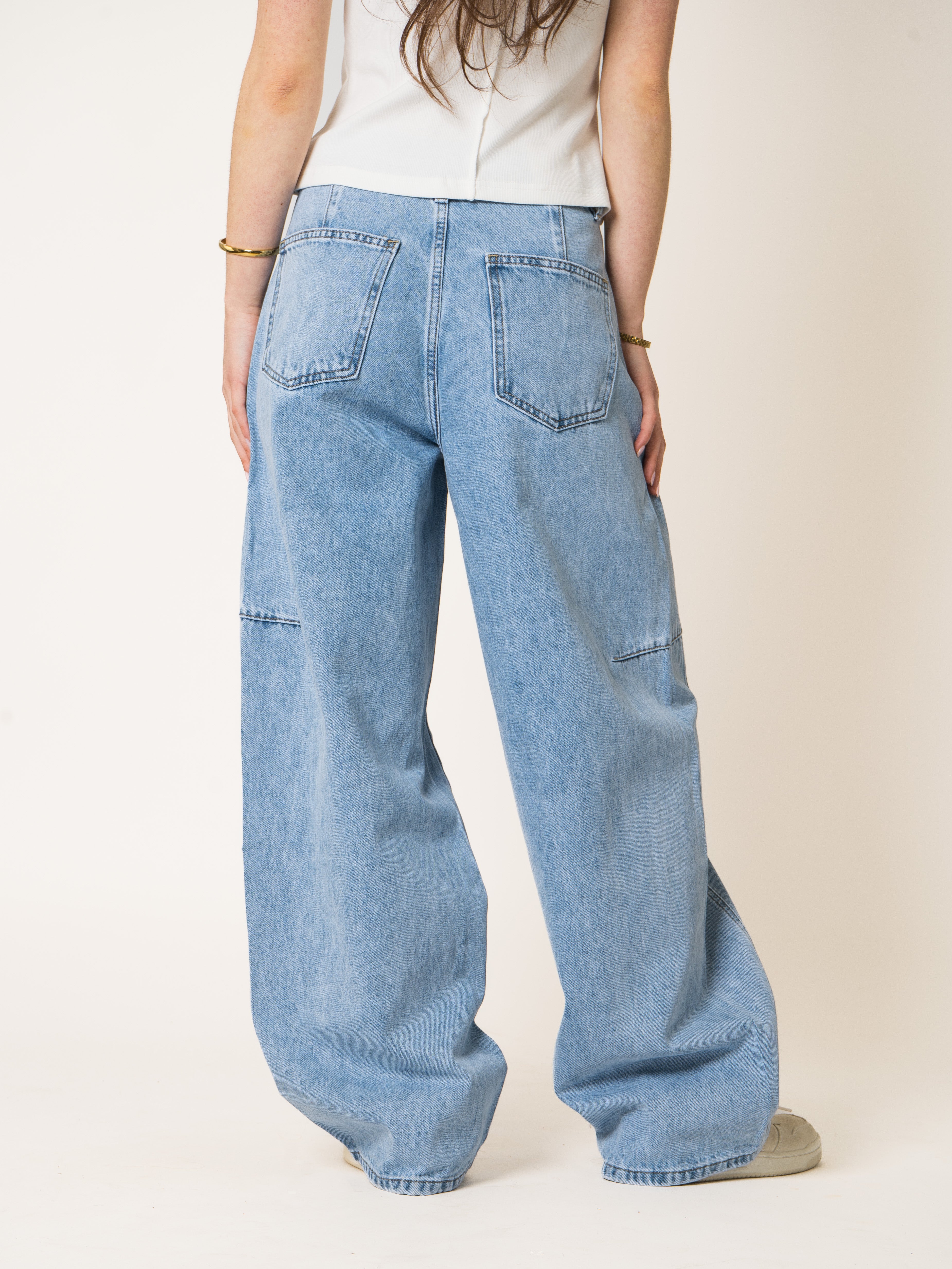 Blue Cotton Barrel Jeans