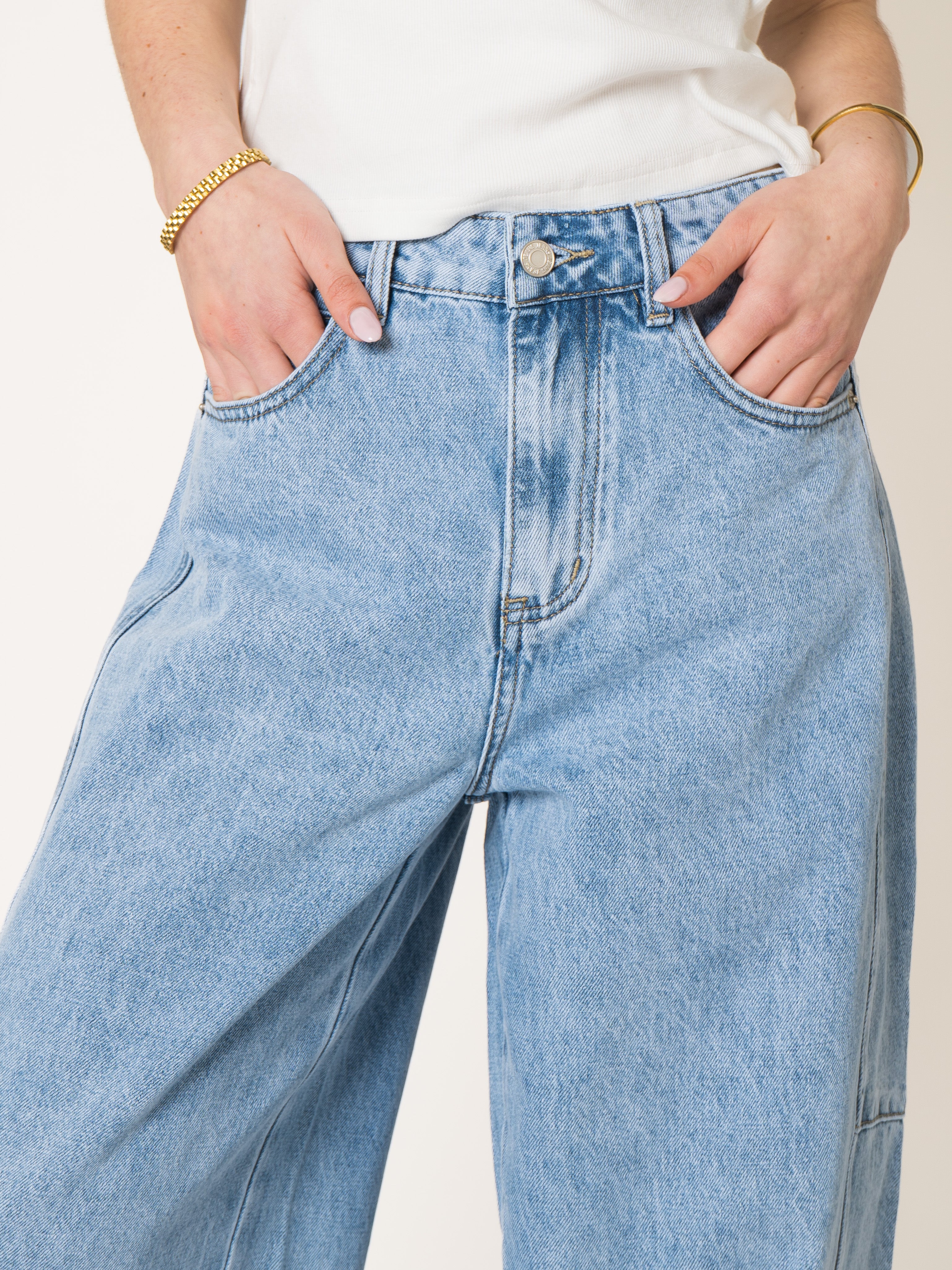 Blue Cotton Barrel Jeans