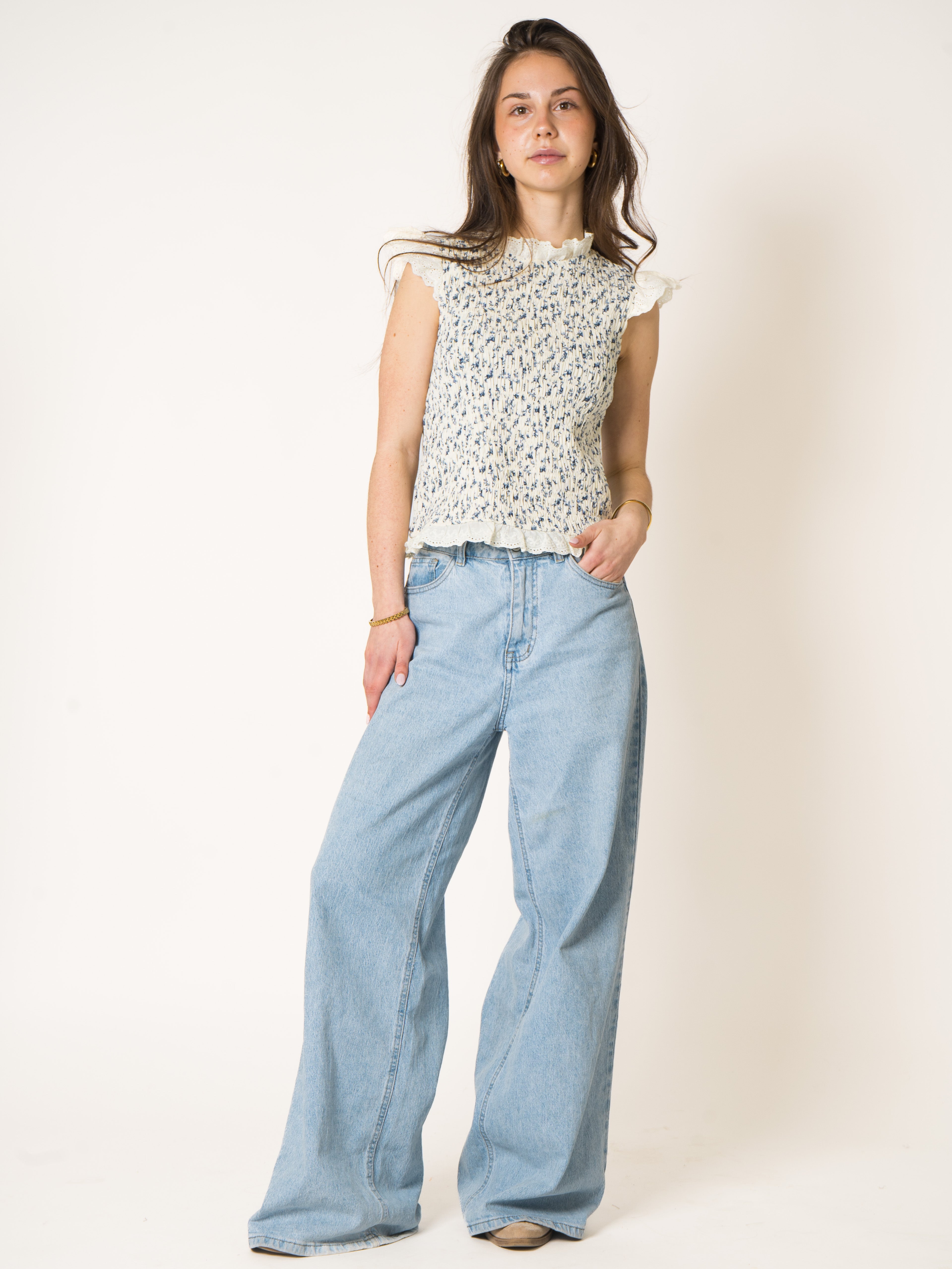 Blue Bloom Cotton Ruffle Shirt