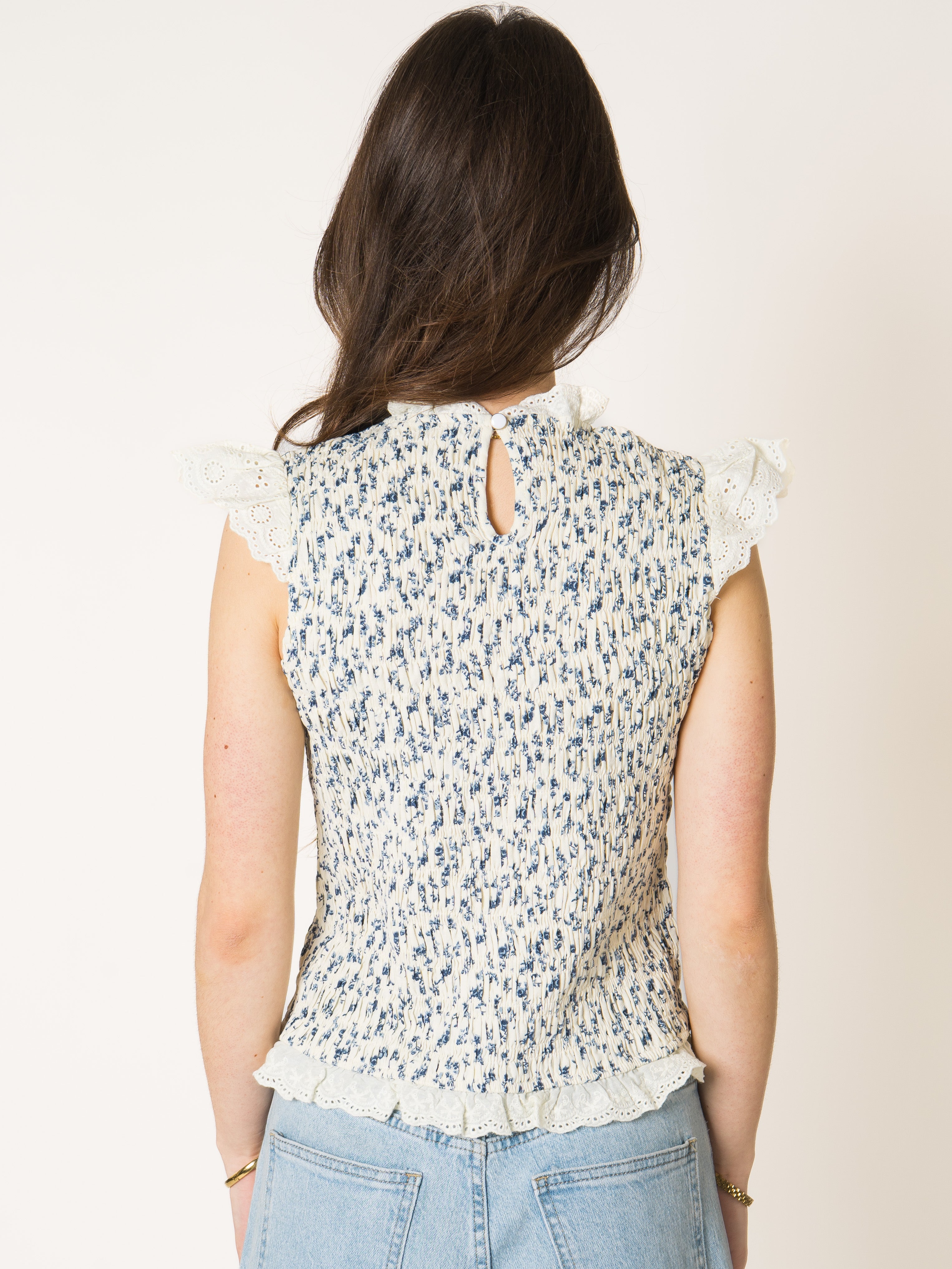 Blue Bloom Cotton Ruffle Shirt