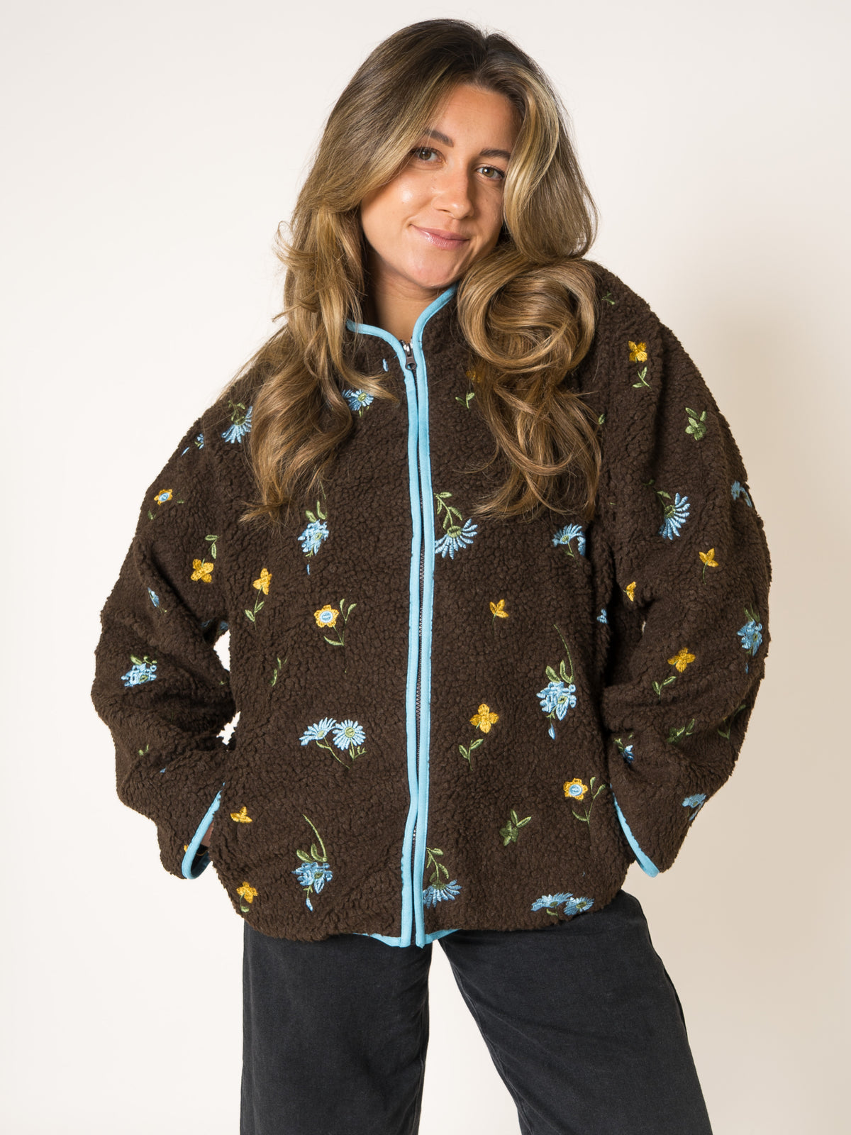 Blue Blooms Brown Moods Fleece