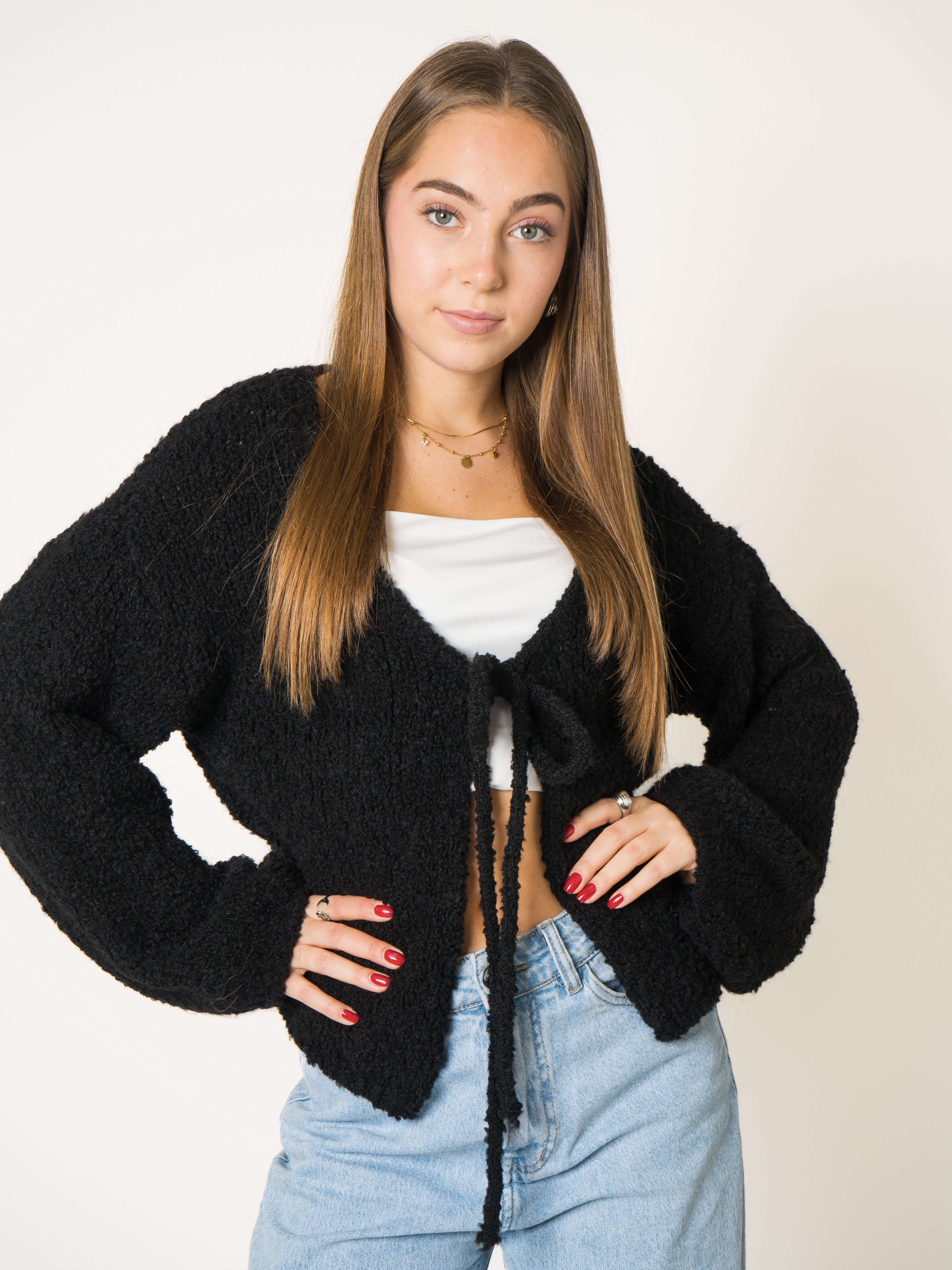 Bouclé Bow Knit Cardigan