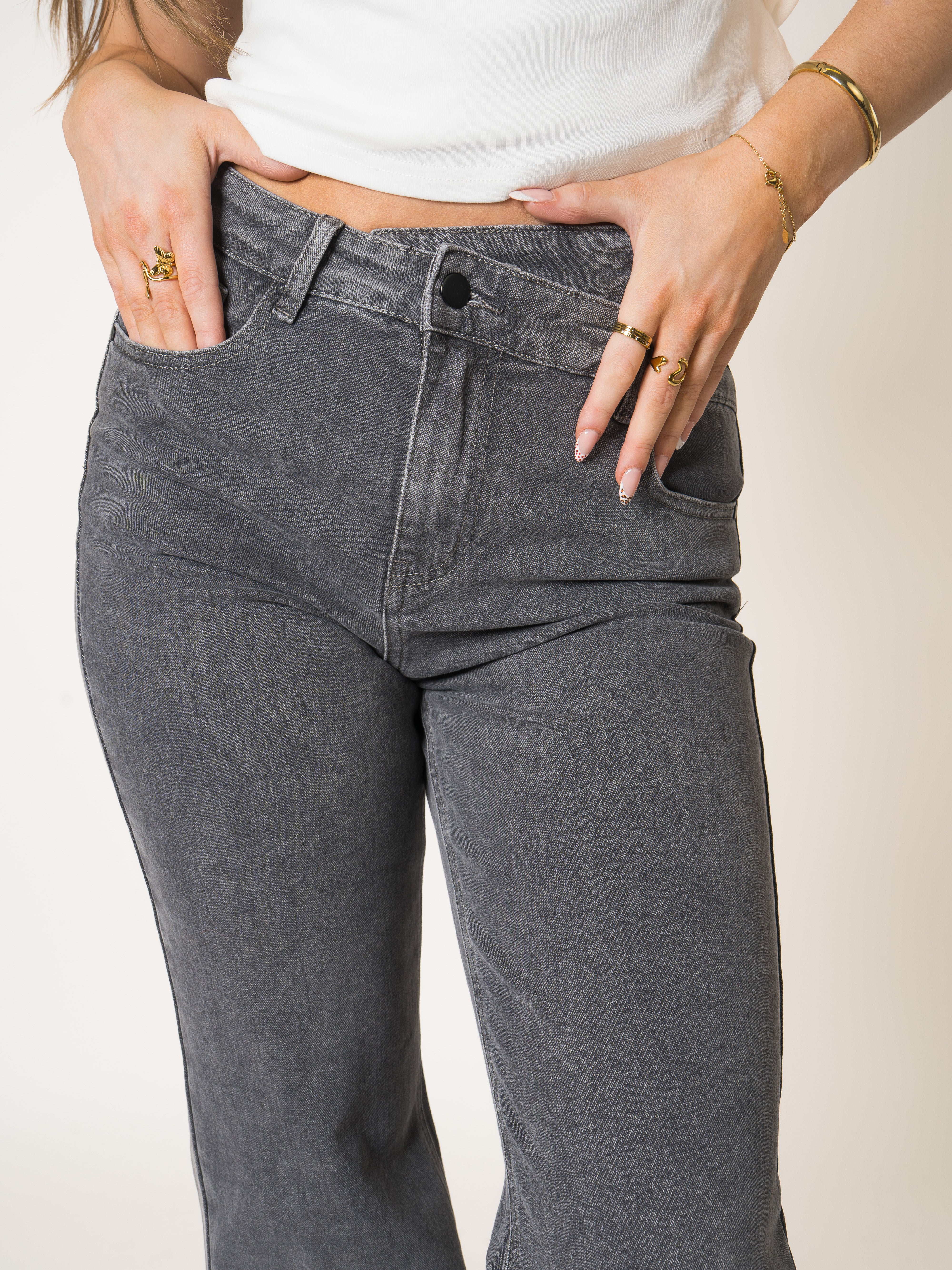 Wide Leg Jeans Asymmetrischer Bund