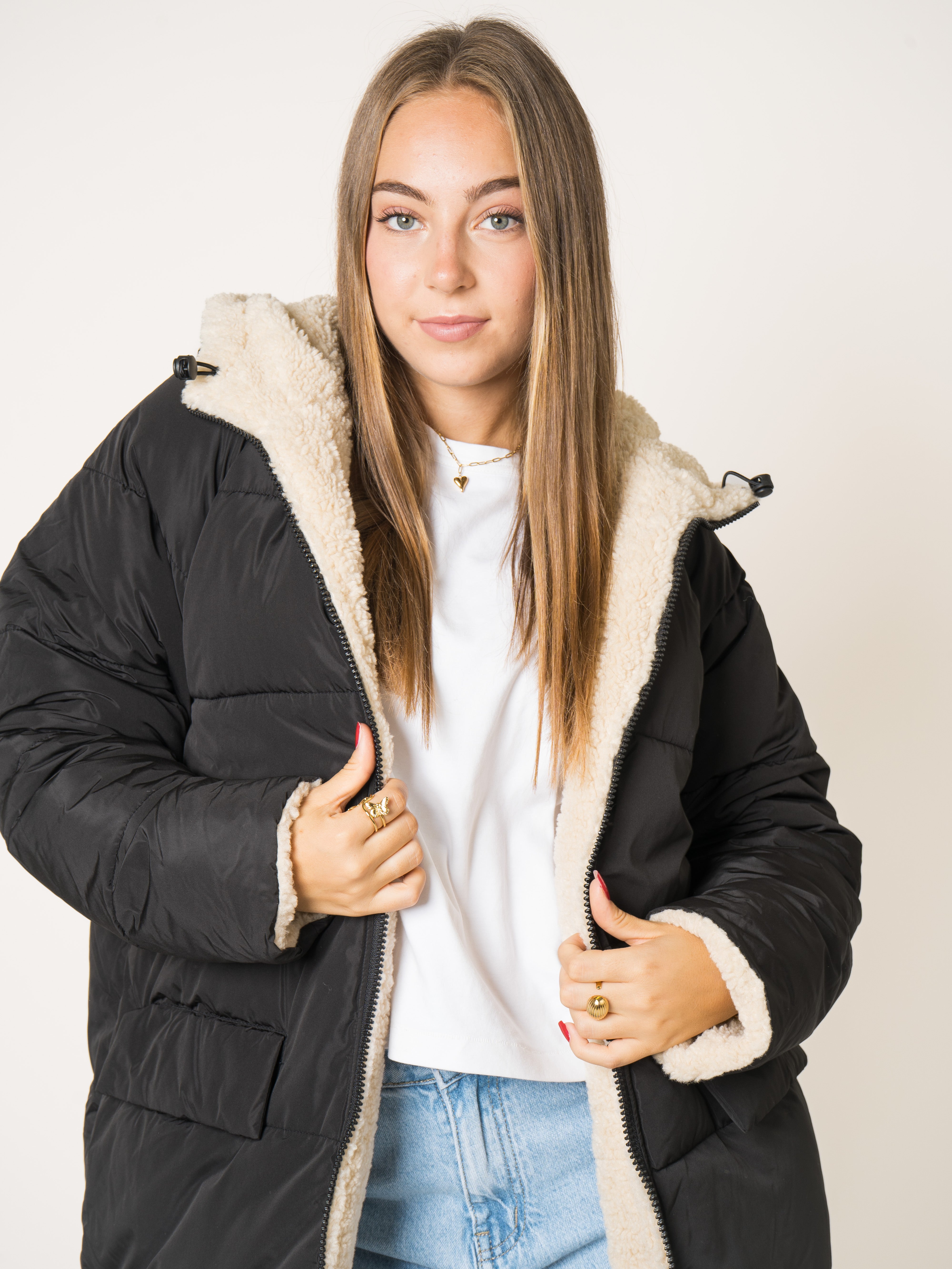Two in One Winterjacke - Schwarz/Creme