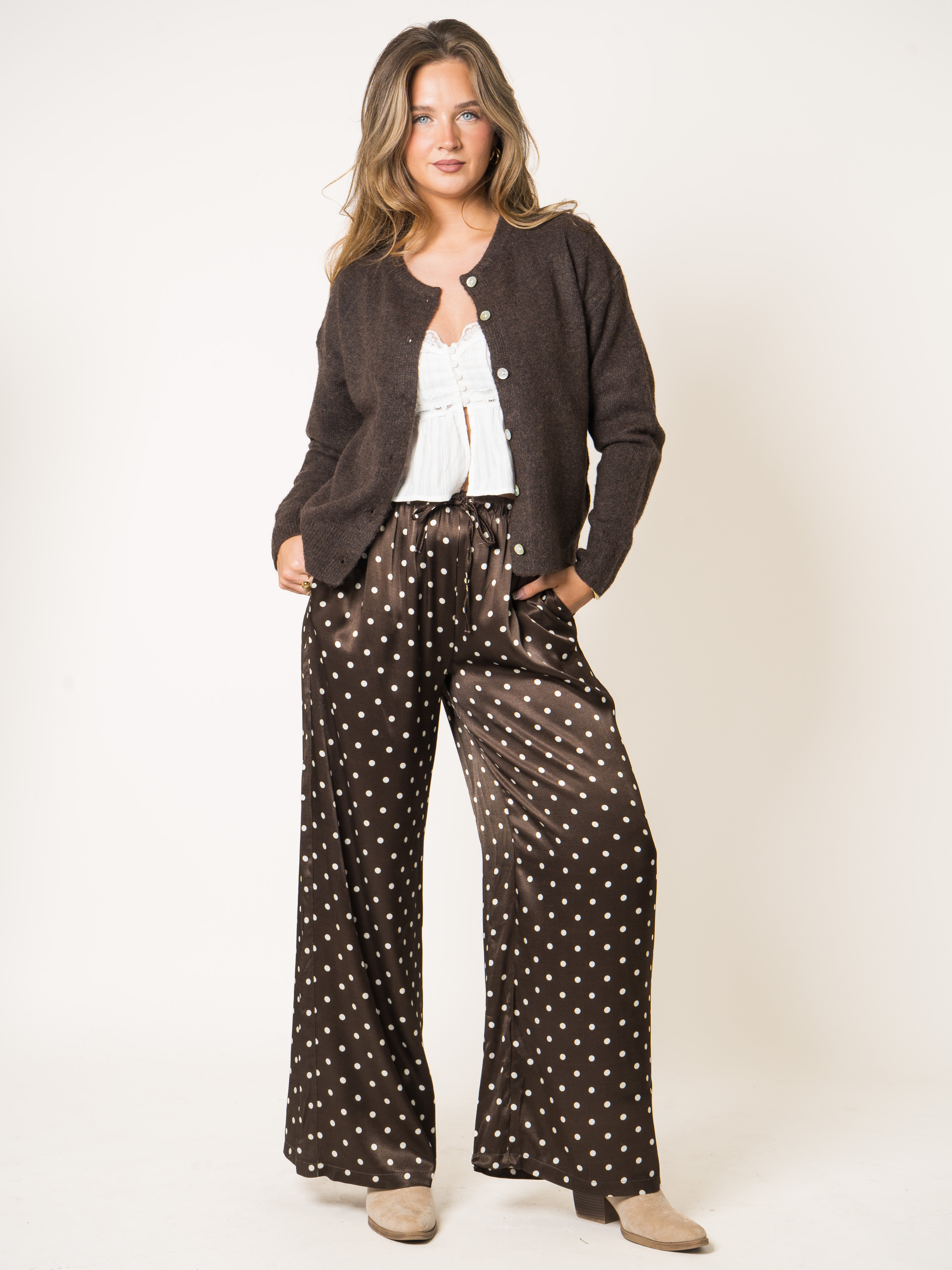 LUCKY DEAL 2135 Polka Dot Silky Wide Leg - Braun - vom Umtausch ausgeschlossen -