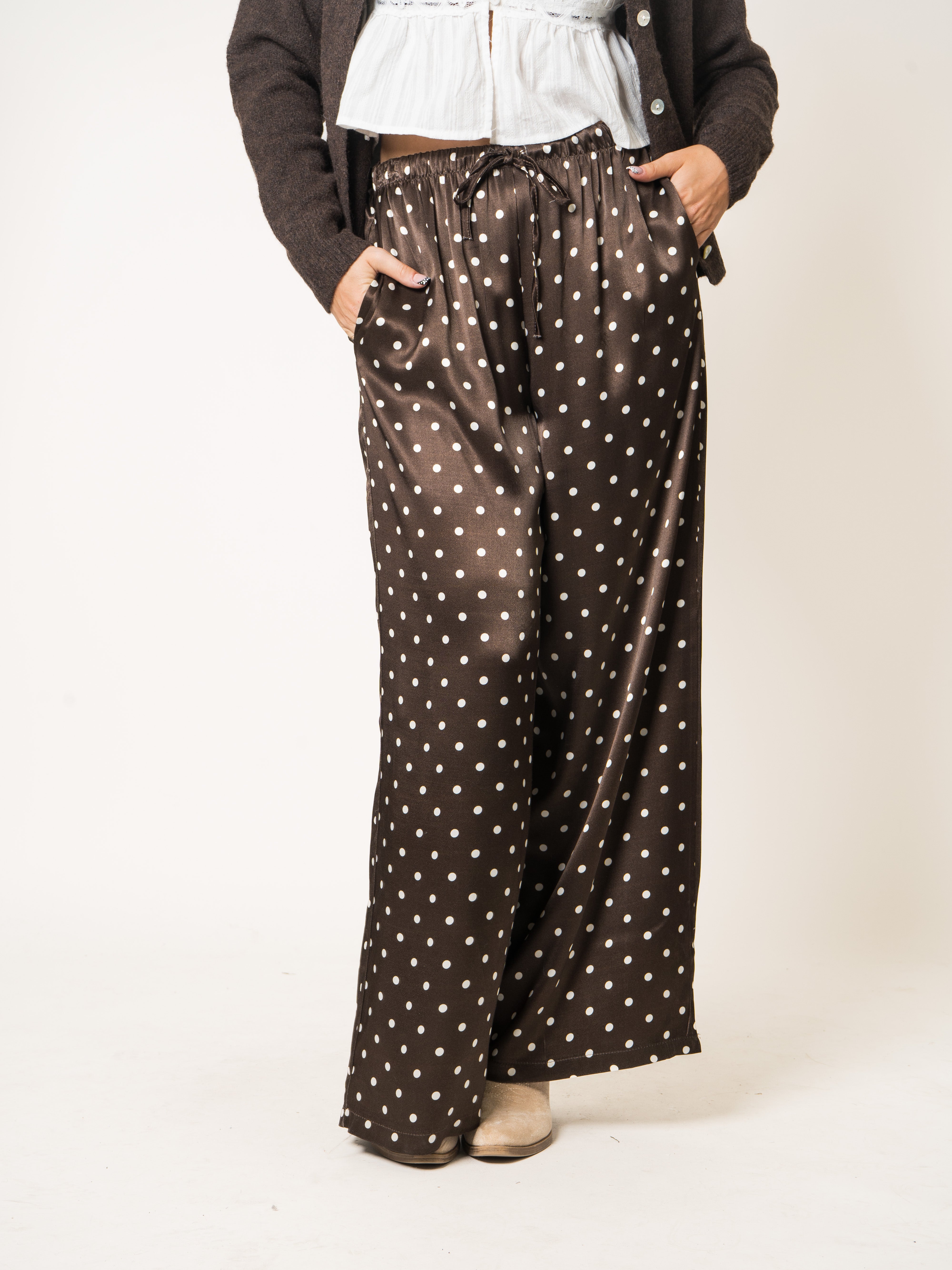 Polka Dot Silky Wide Leg