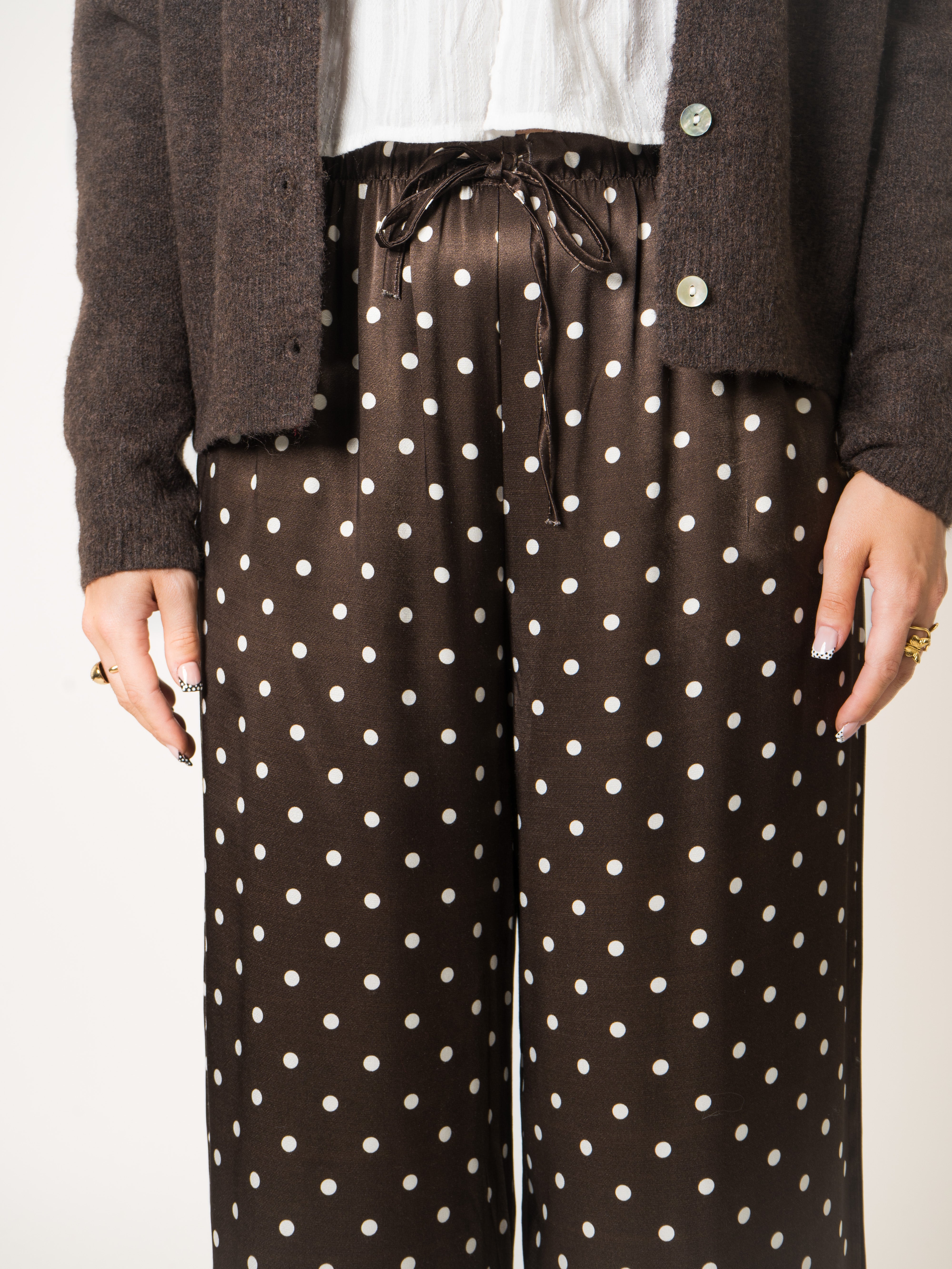 LUCKY DEAL 2135 Polka Dot Silky Wide Leg - Braun - vom Umtausch ausgeschlossen -