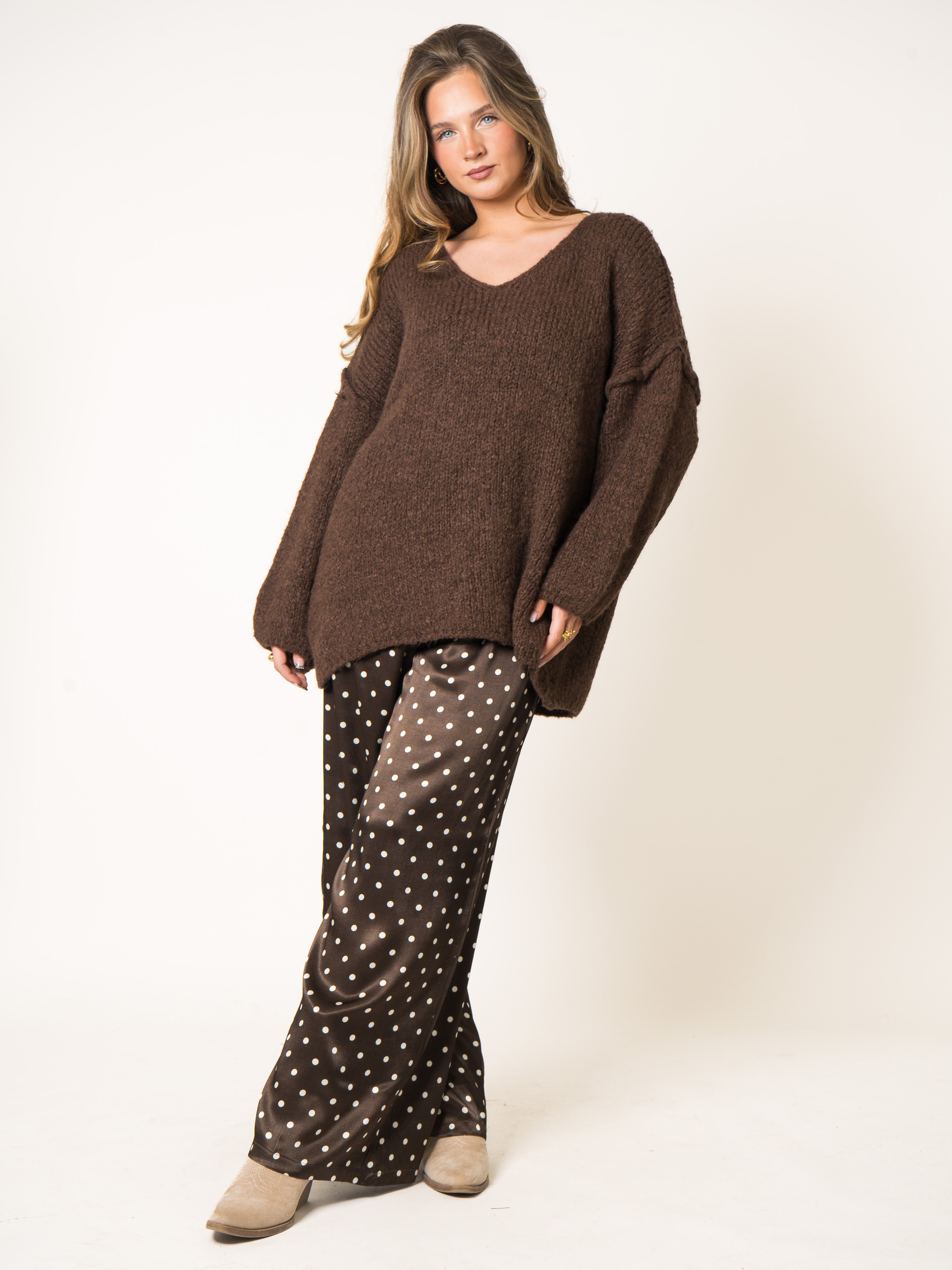 LUCKY DEAL 2135 Polka Dot Silky Wide Leg - Braun - vom Umtausch ausgeschlossen -