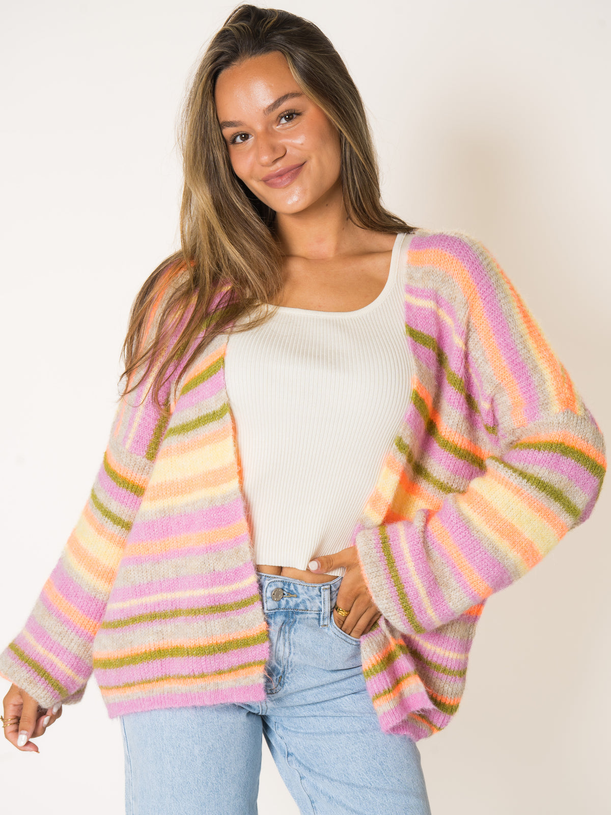Colors Of Autumn Stripe Knit Cardigan