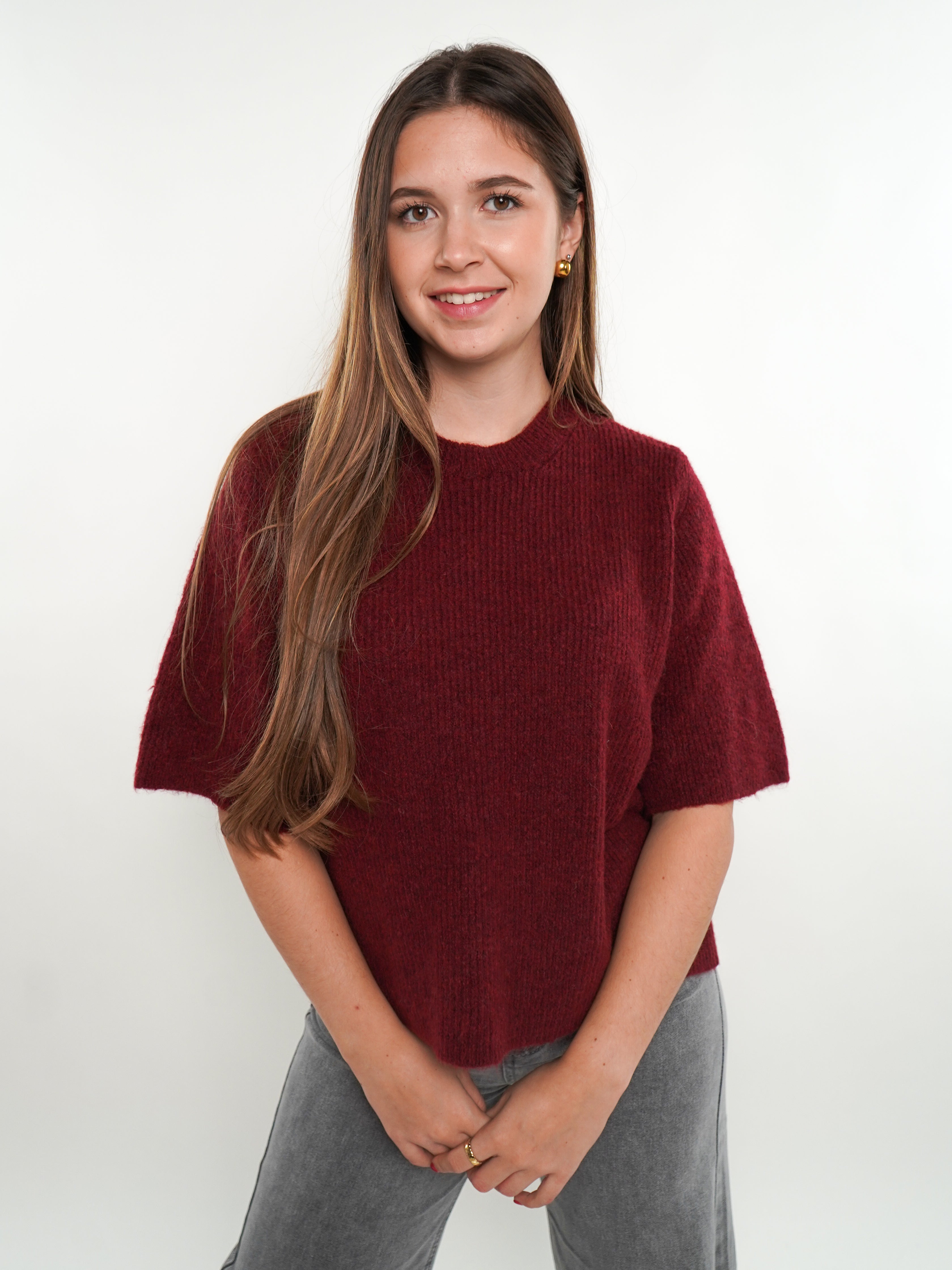 Strickshirt Kurzarm Ina - Bordeaux