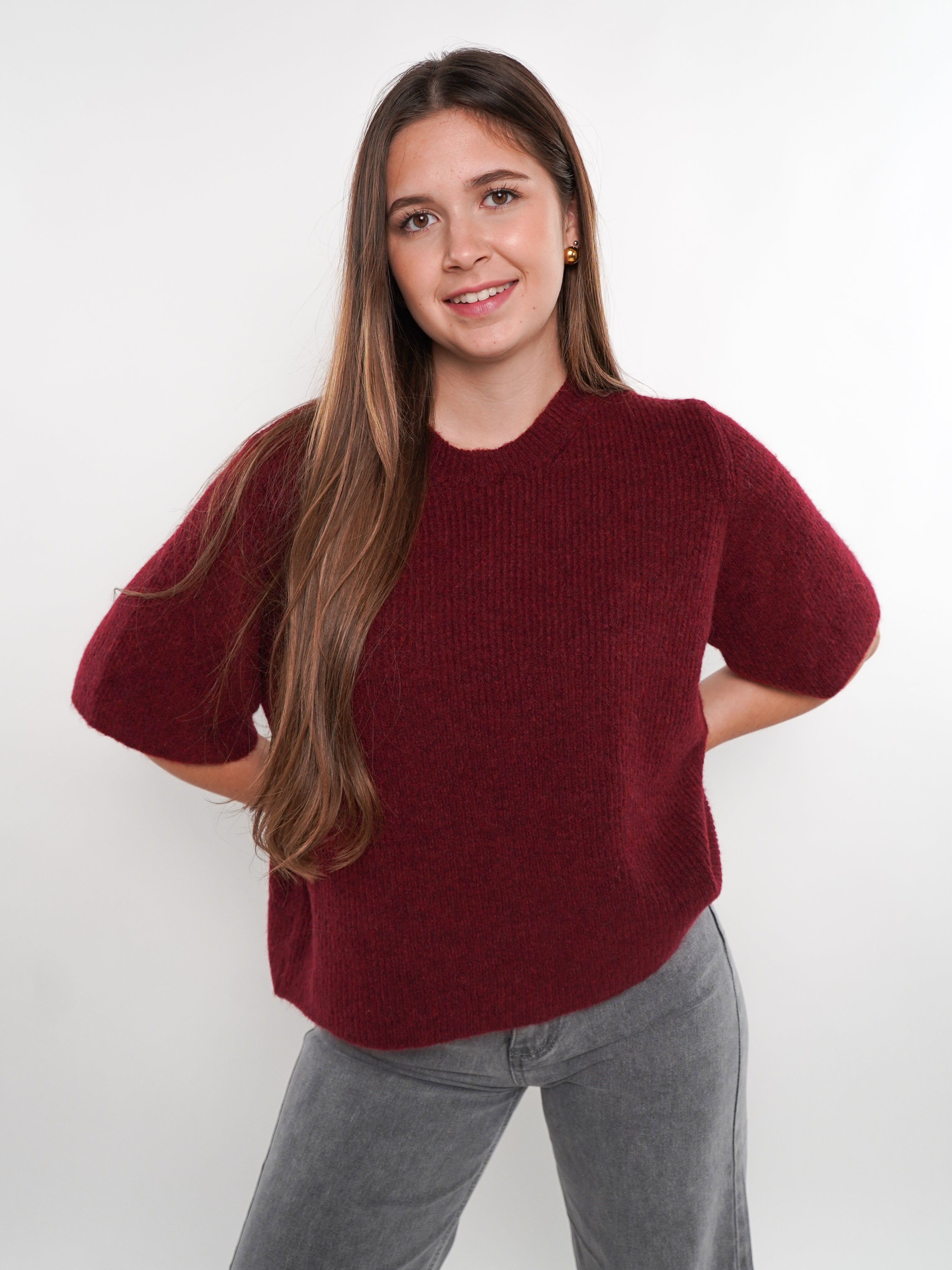 Strickshirt Kurzarm Ina - Bordeaux