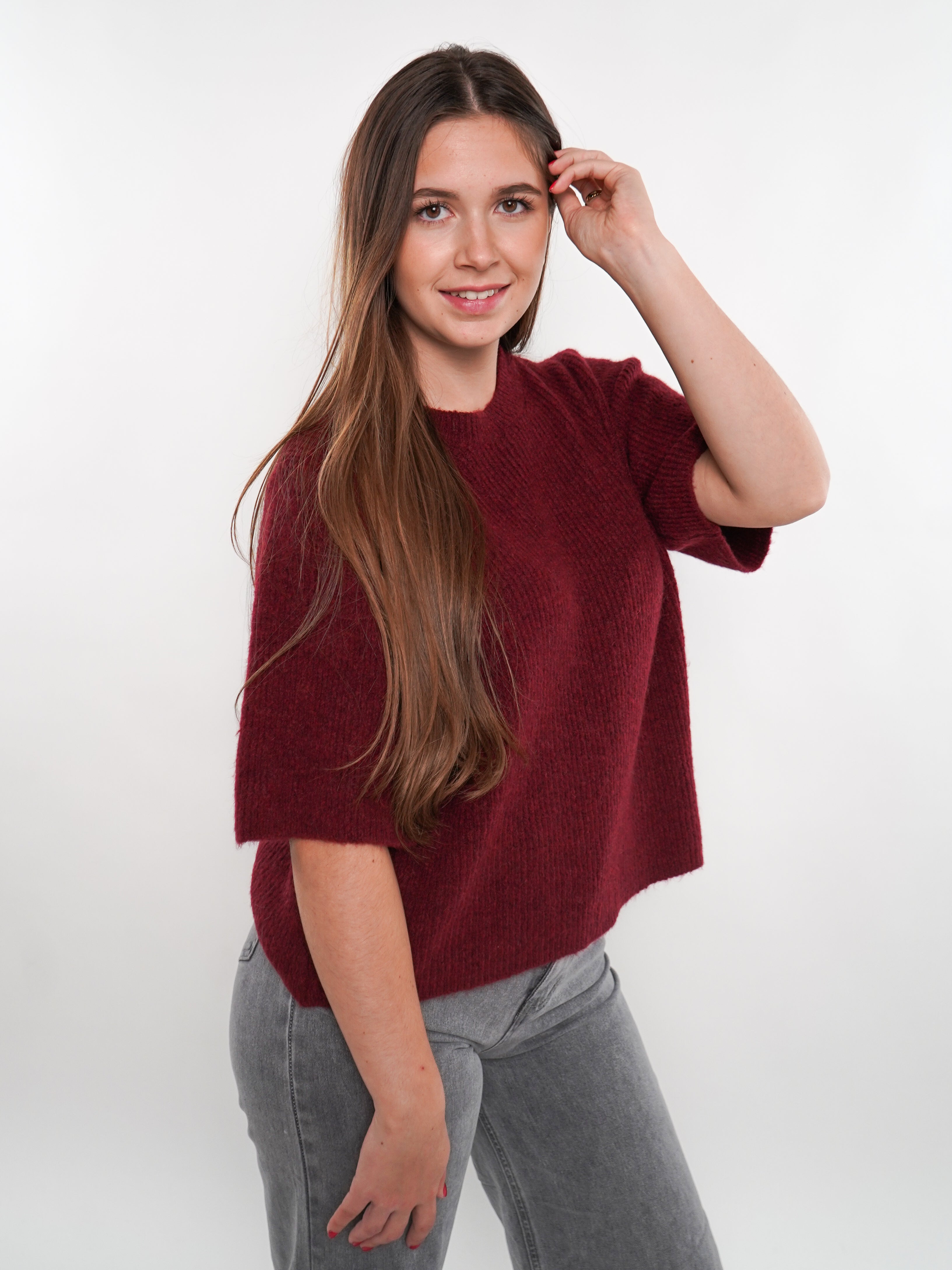 Strickshirt Kurzarm Ina - Bordeaux