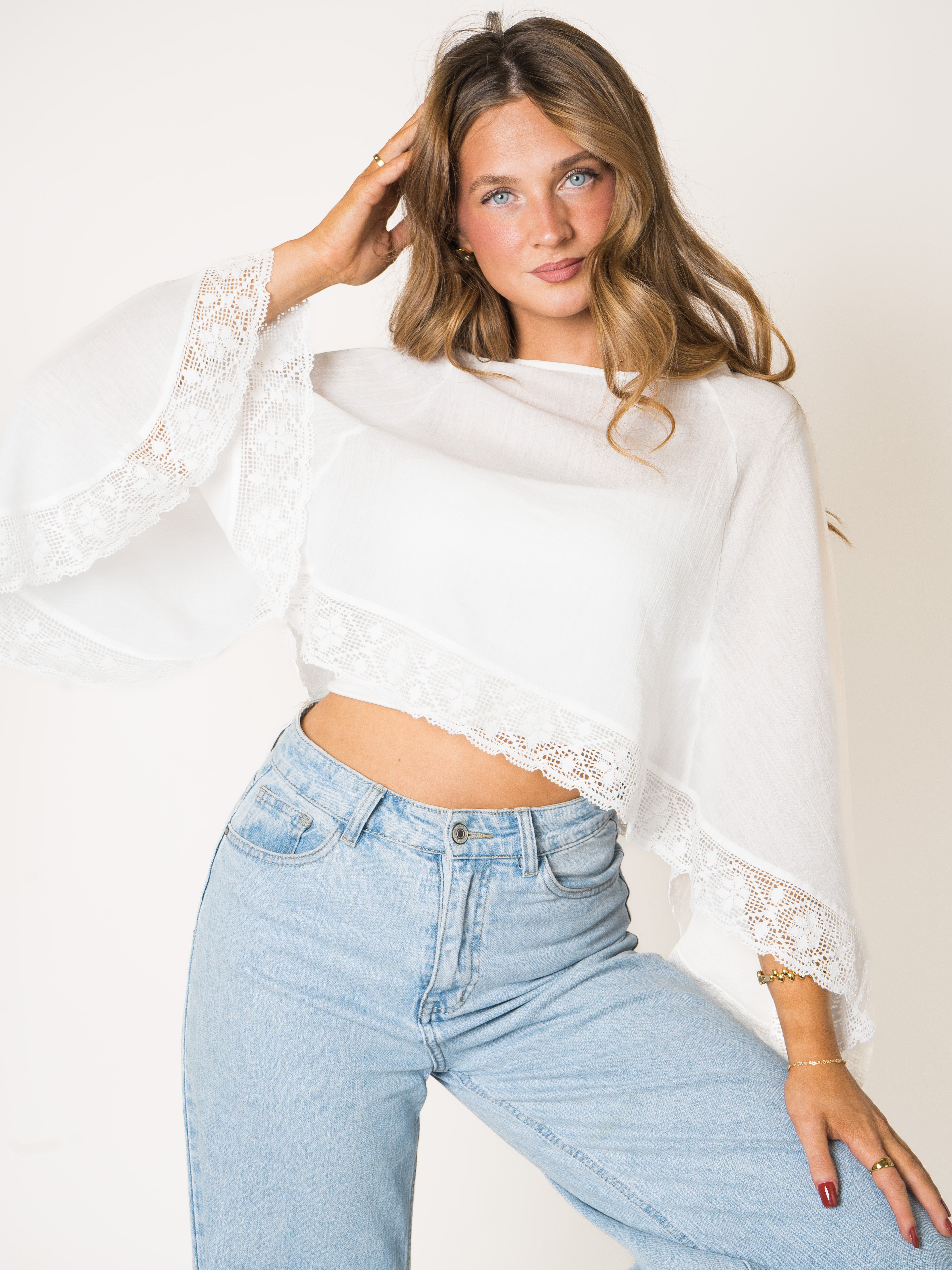 LUCKY DEAL 2151 All White Cotton Blouse - Weiß - vom Umtausch ausgeschlossen -