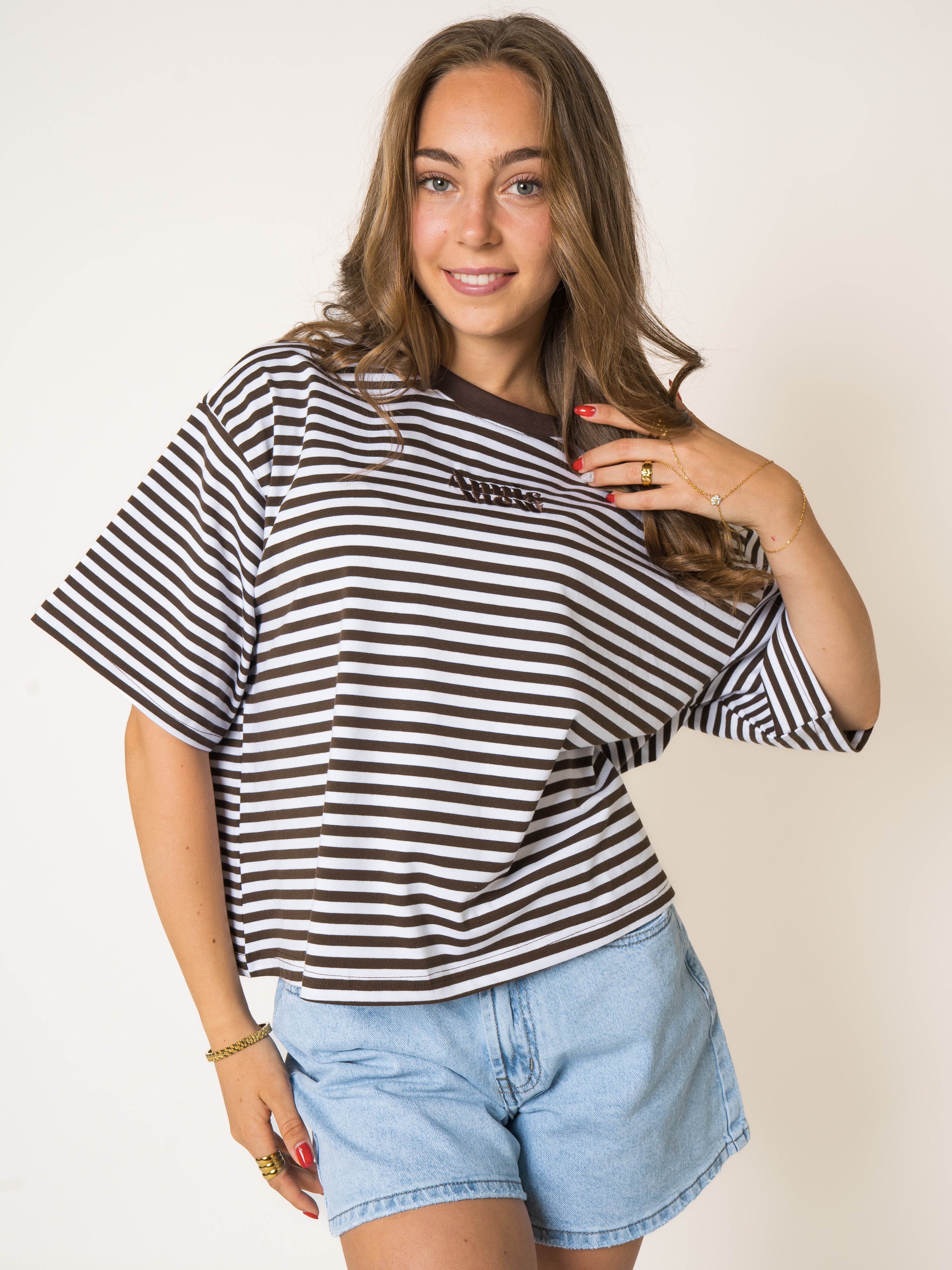 LUCKY DEAL 2252 Oversized T-Shirt Chocolate Stripes - Chocolate - vom Umtausch ausgeschlossen -