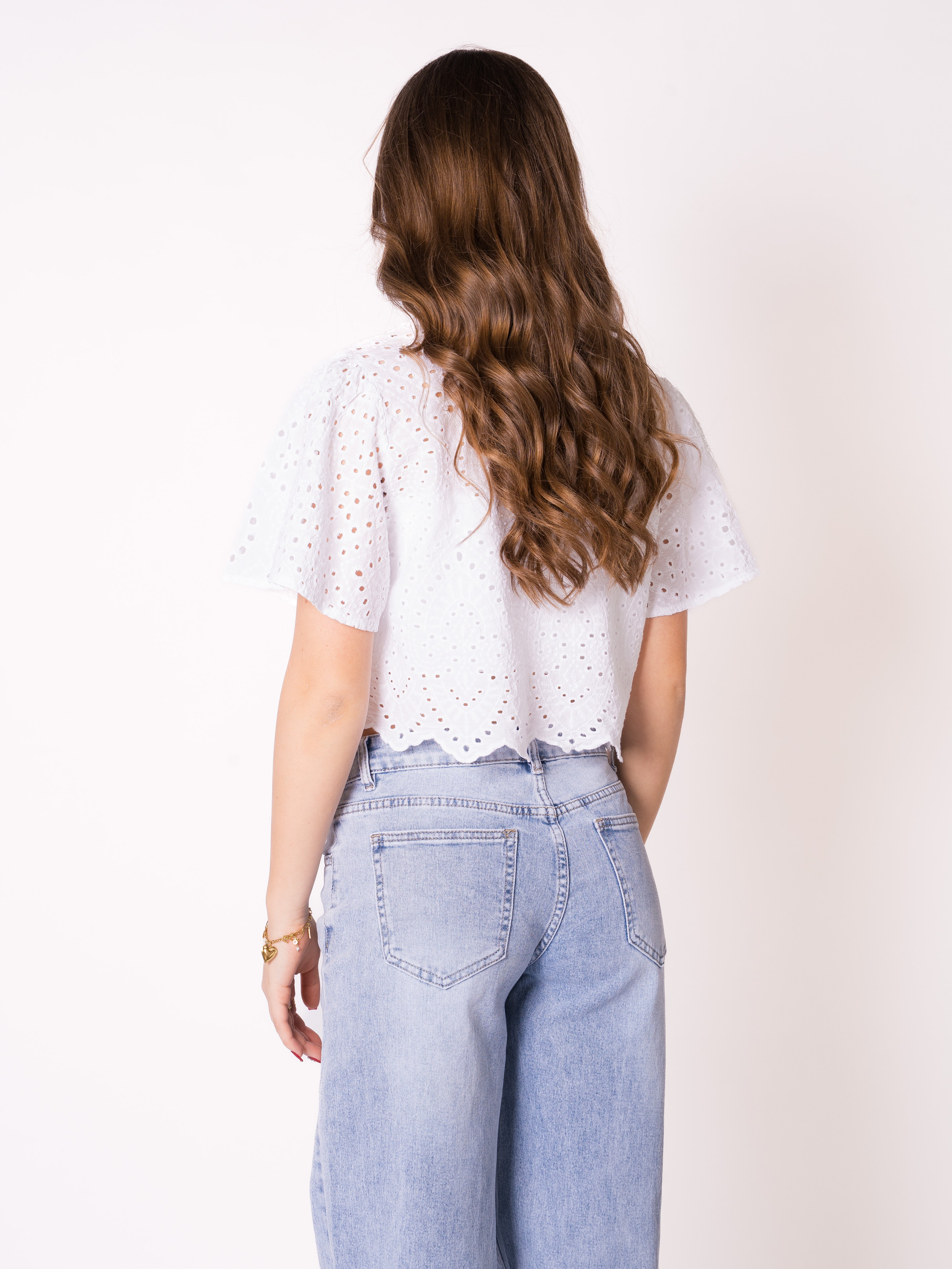 Boho Baumwoll Stick Bluse - Weiß