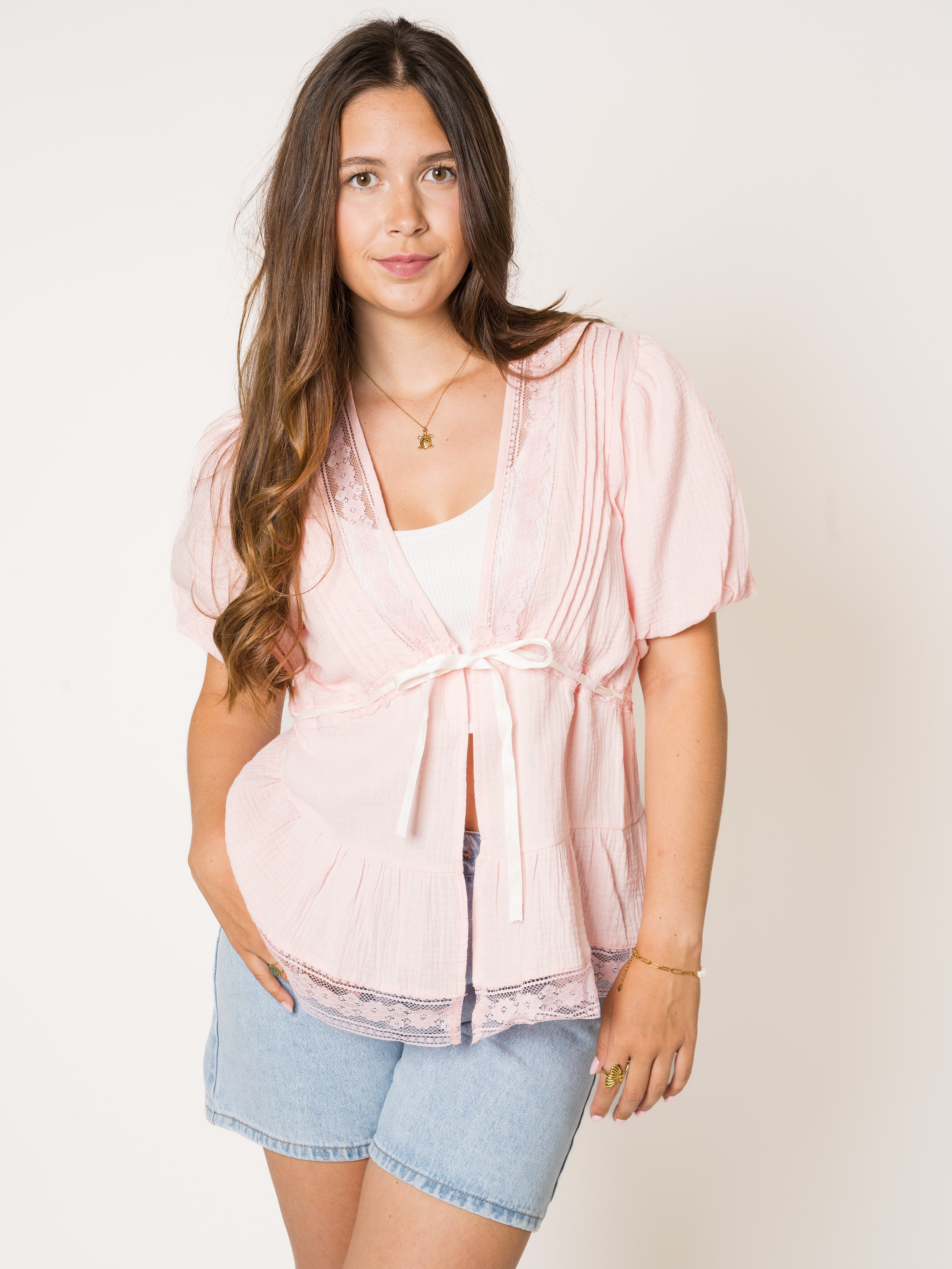 LUCKY DEAL 2038 Carmella Night Cotton Lace Bluse - Rosa - vom Umtausch ausgeschlossen -