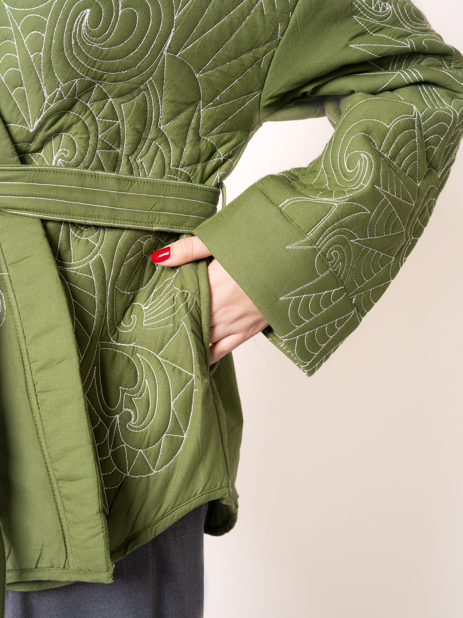 Boho Baumwoll Wickelkimono - Grün