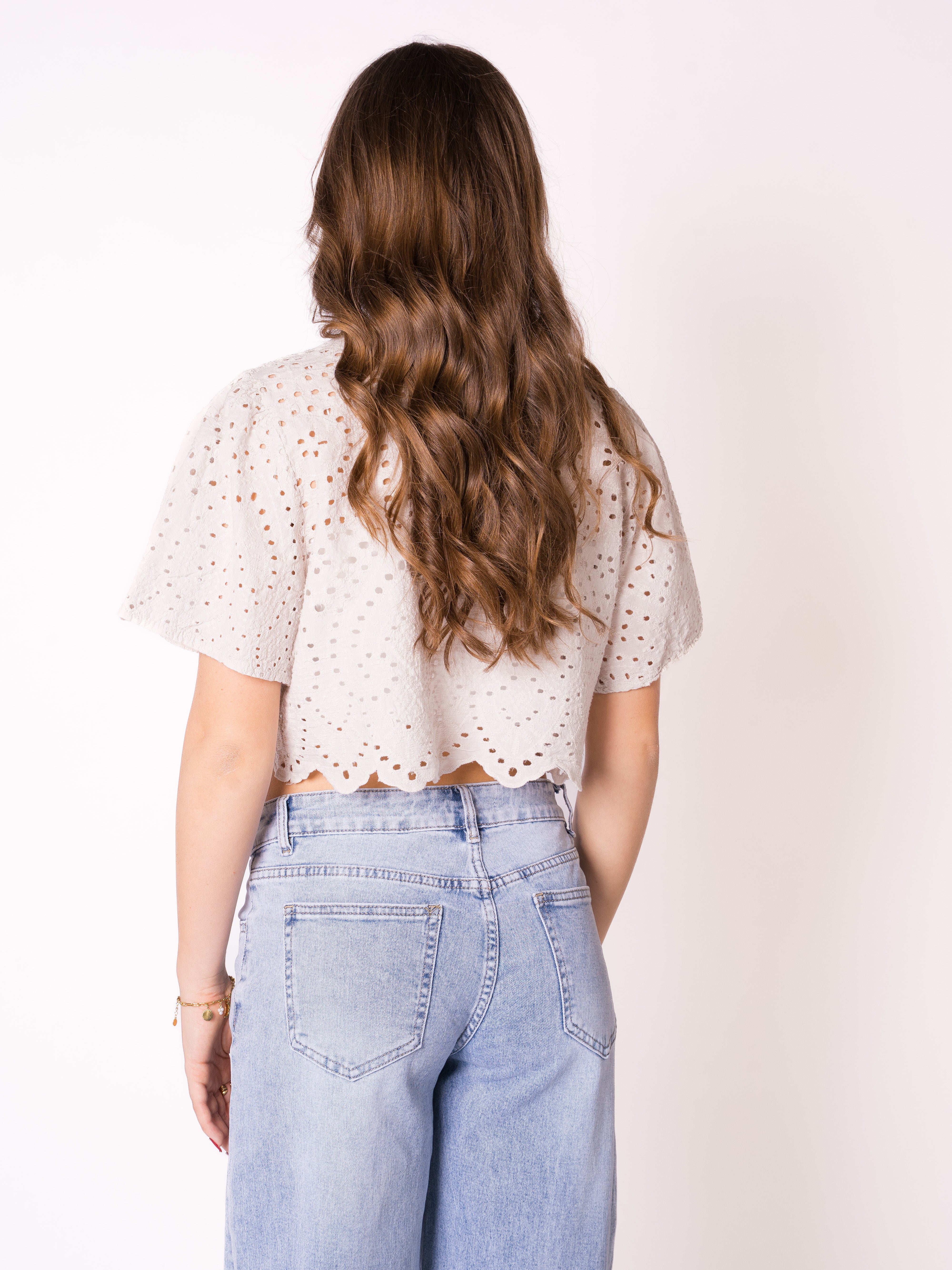 Boho Baumwoll Stick Bluse - Beige