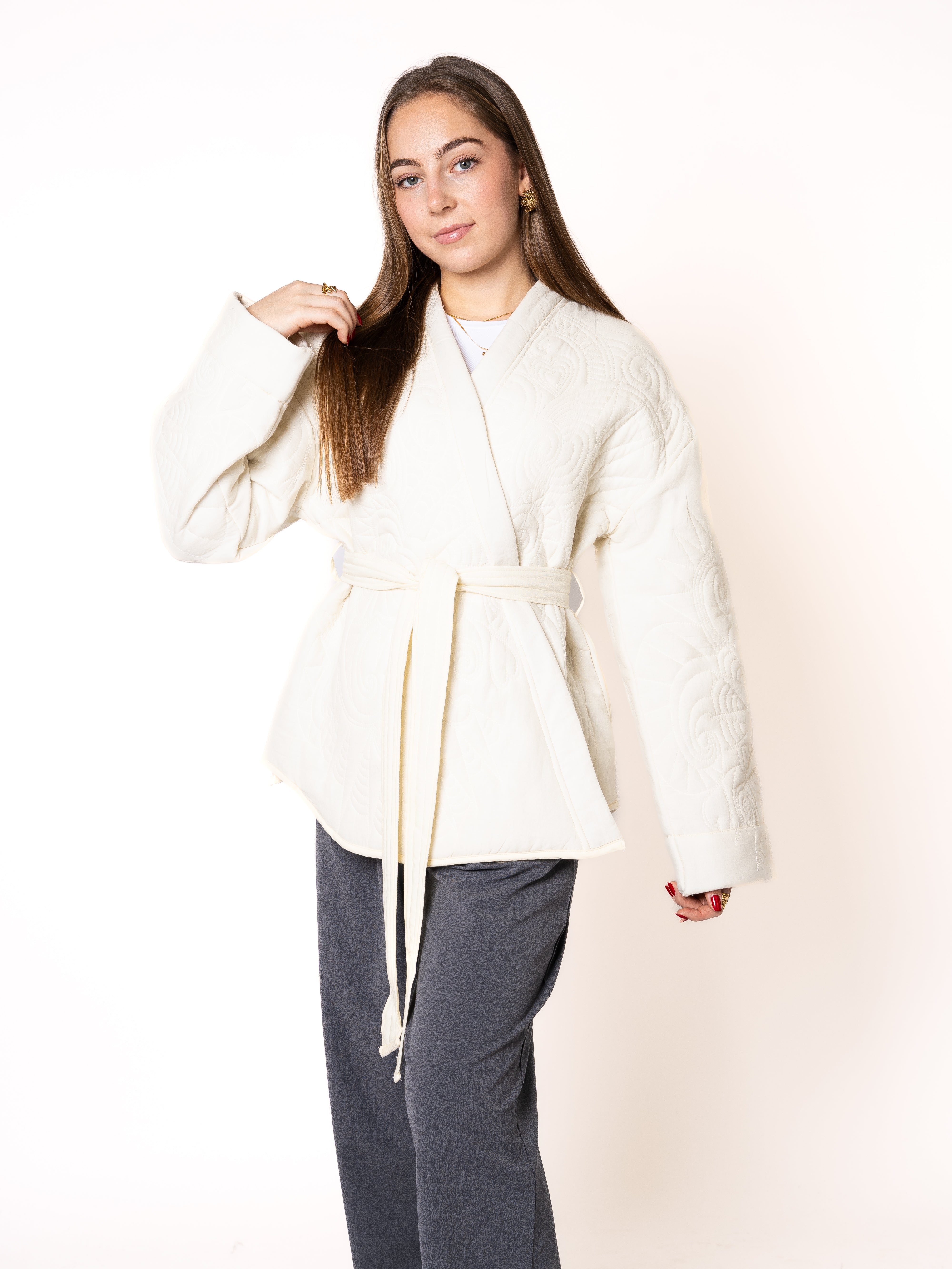 Boho Baumwoll Wickelkimono - Weiß