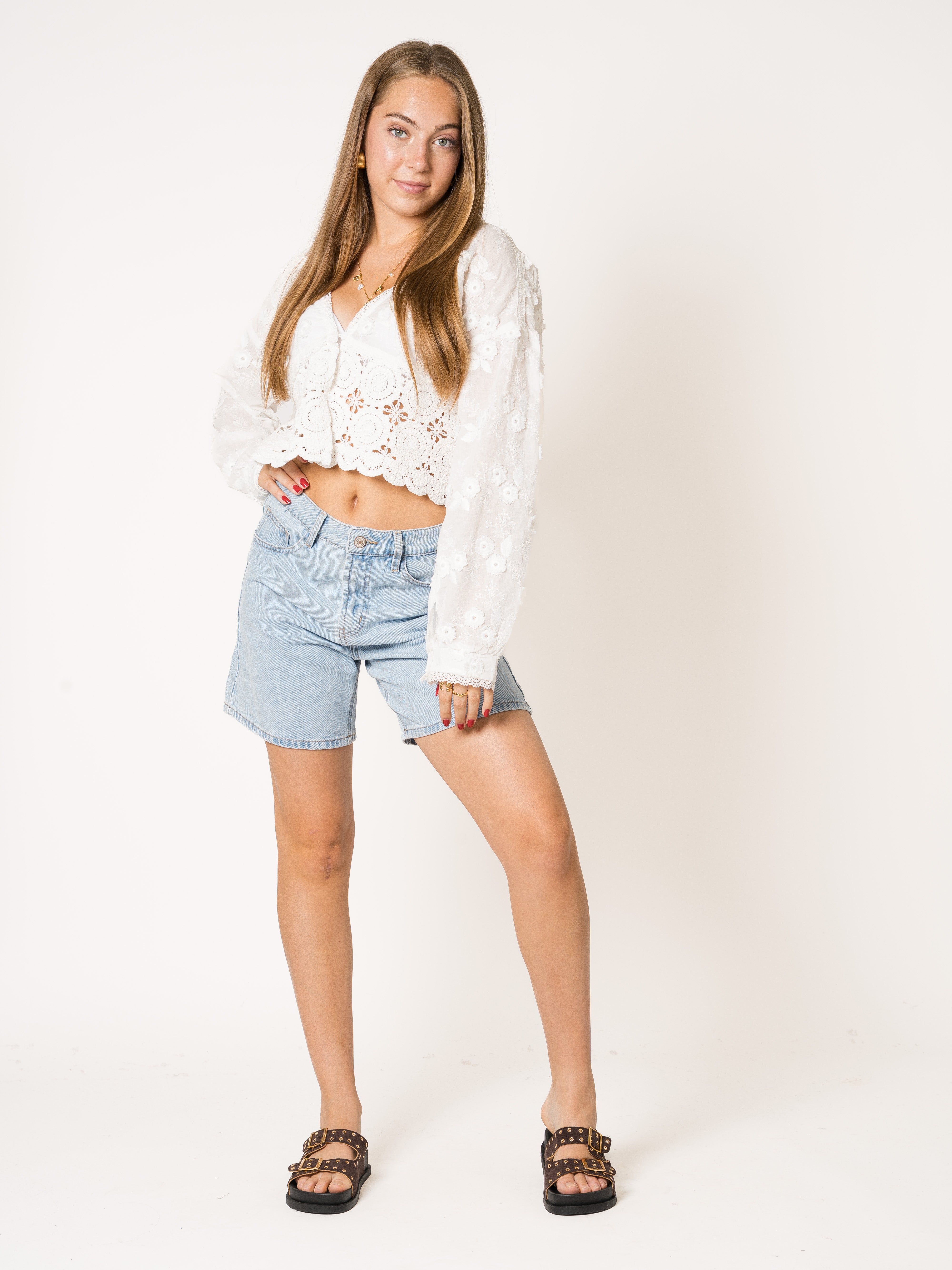 LUCKY DEAL 1986 Vitamin Flower Cotton Bluse - Weiß - vom Umtausch ausgeschlossen -