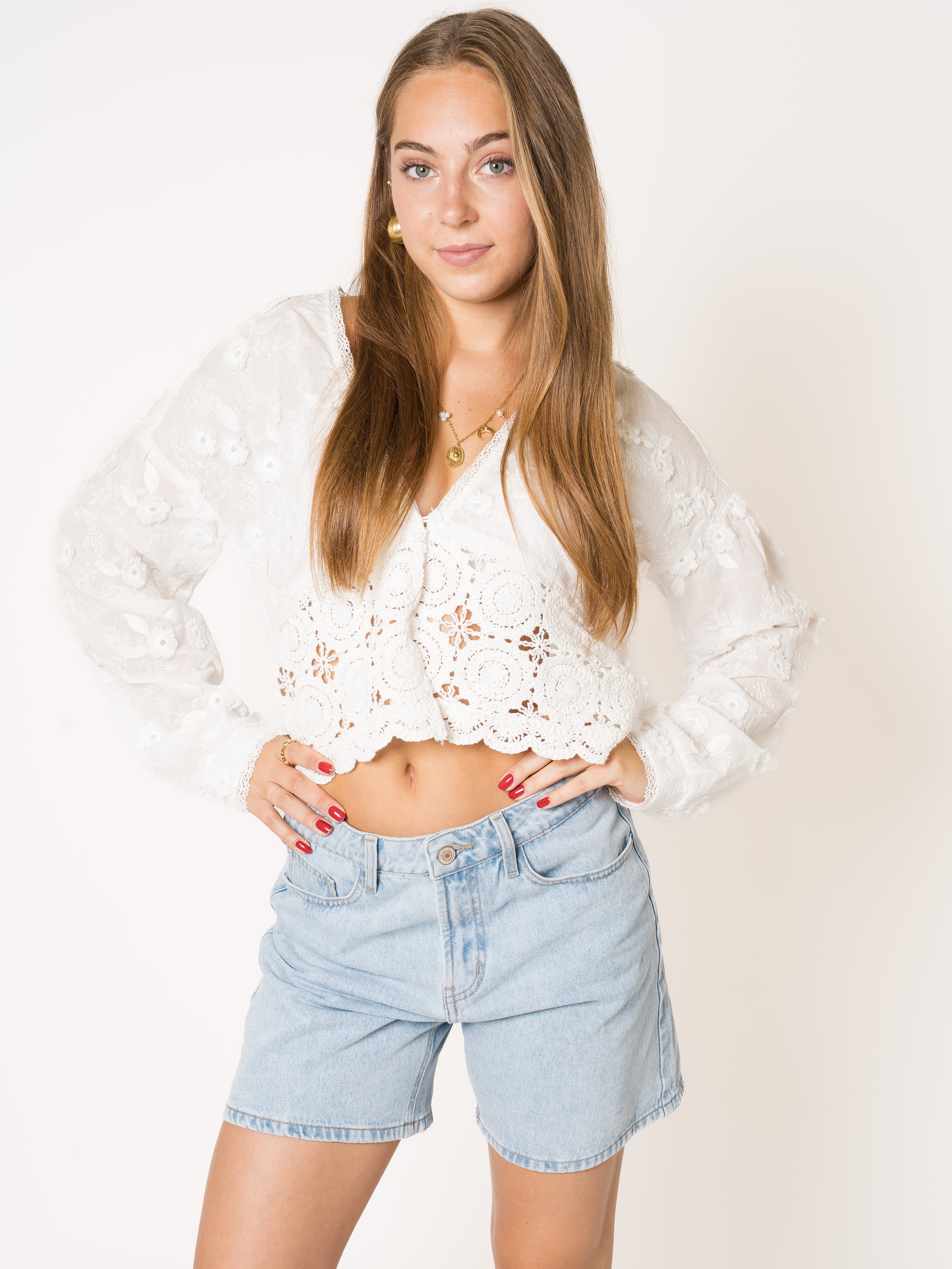 LUCKY DEAL 1986 Vitamin Flower Cotton Bluse - Weiß - vom Umtausch ausgeschlossen -