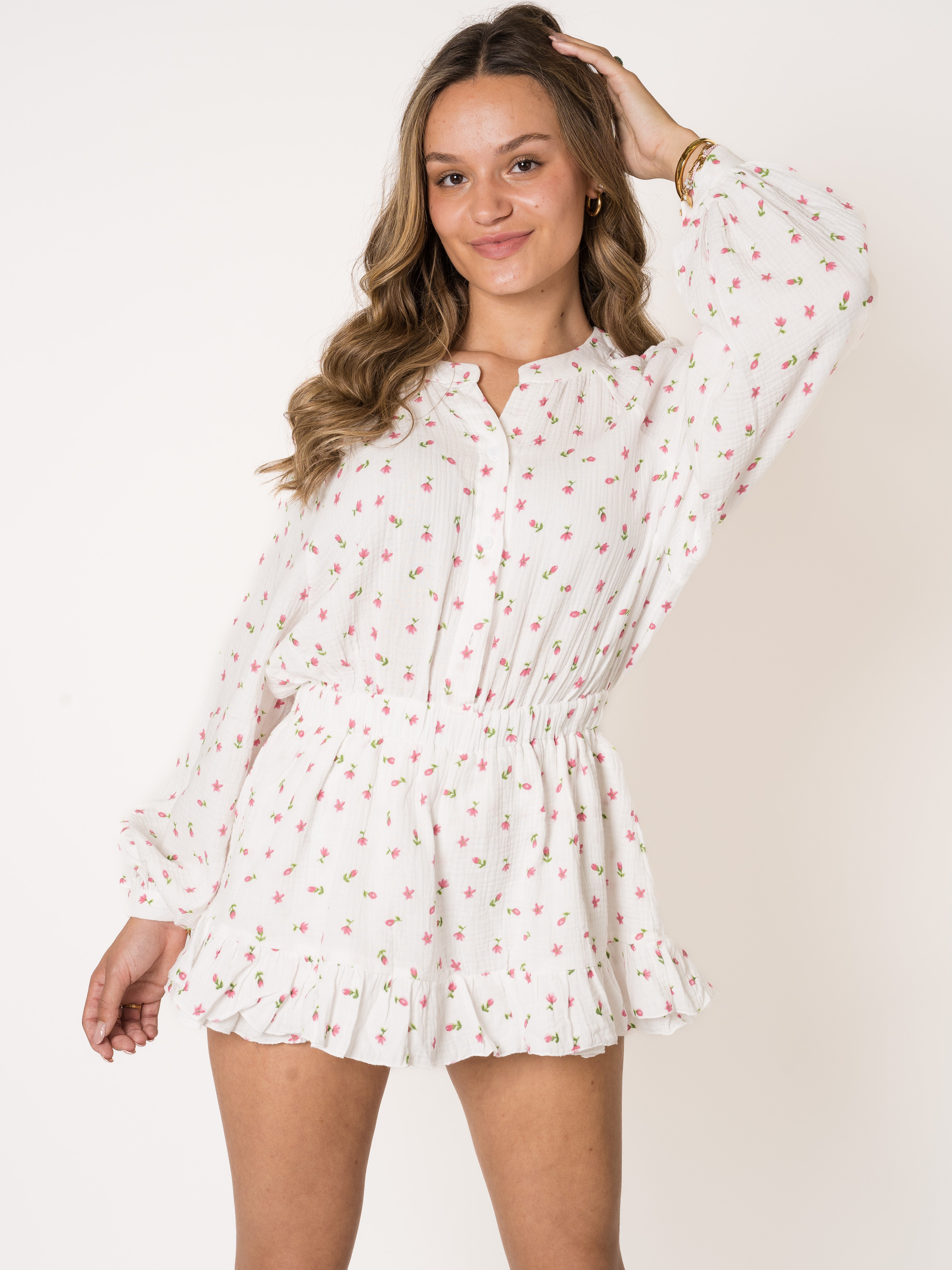 LUCKY DEAL 2045 Keep It Sweet Bloom Musselin Playsuit - Weiß - vom Umtausch ausgeschlossen -