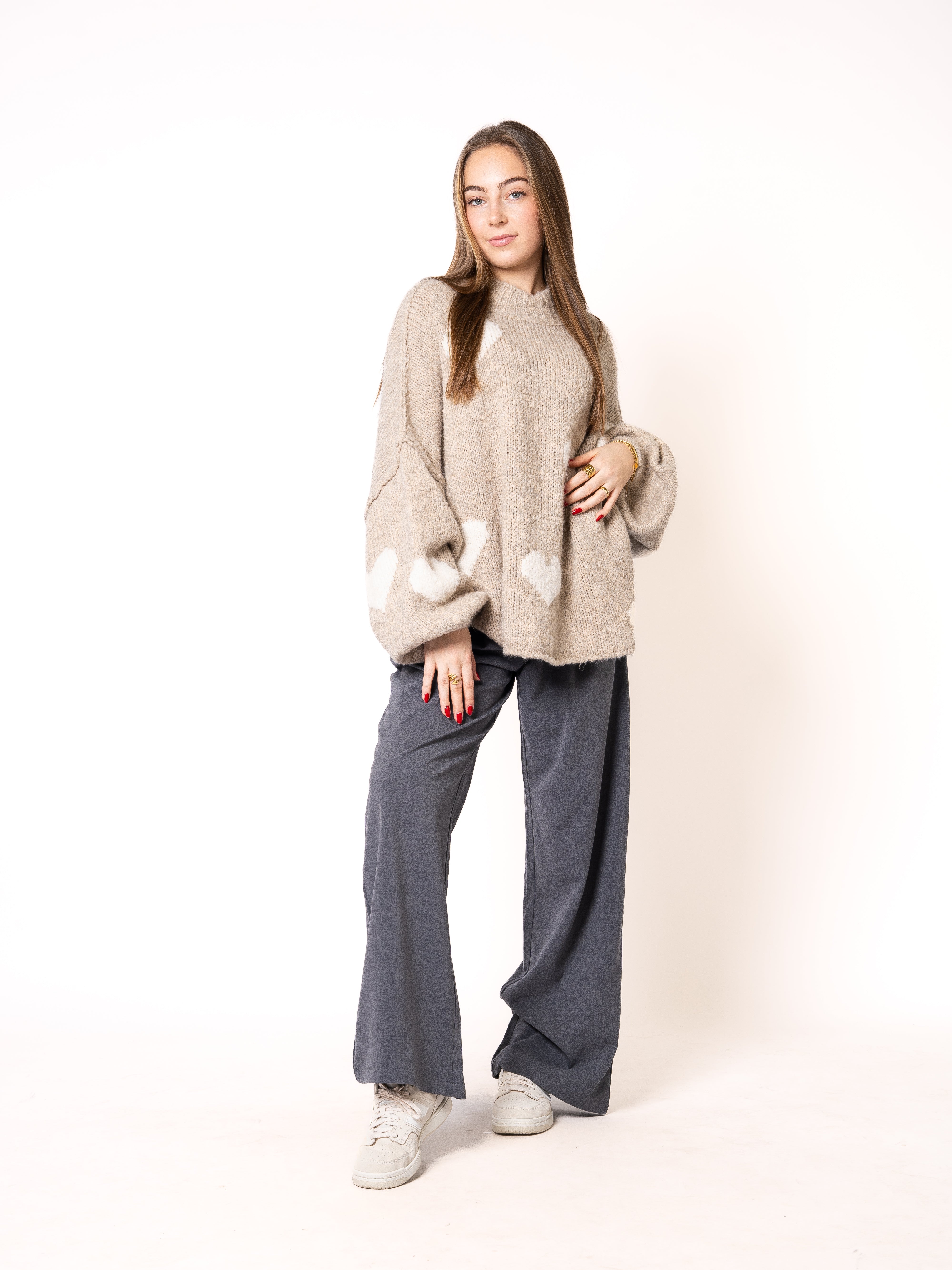 Strickpullover Felina mit Herzchen - Beige