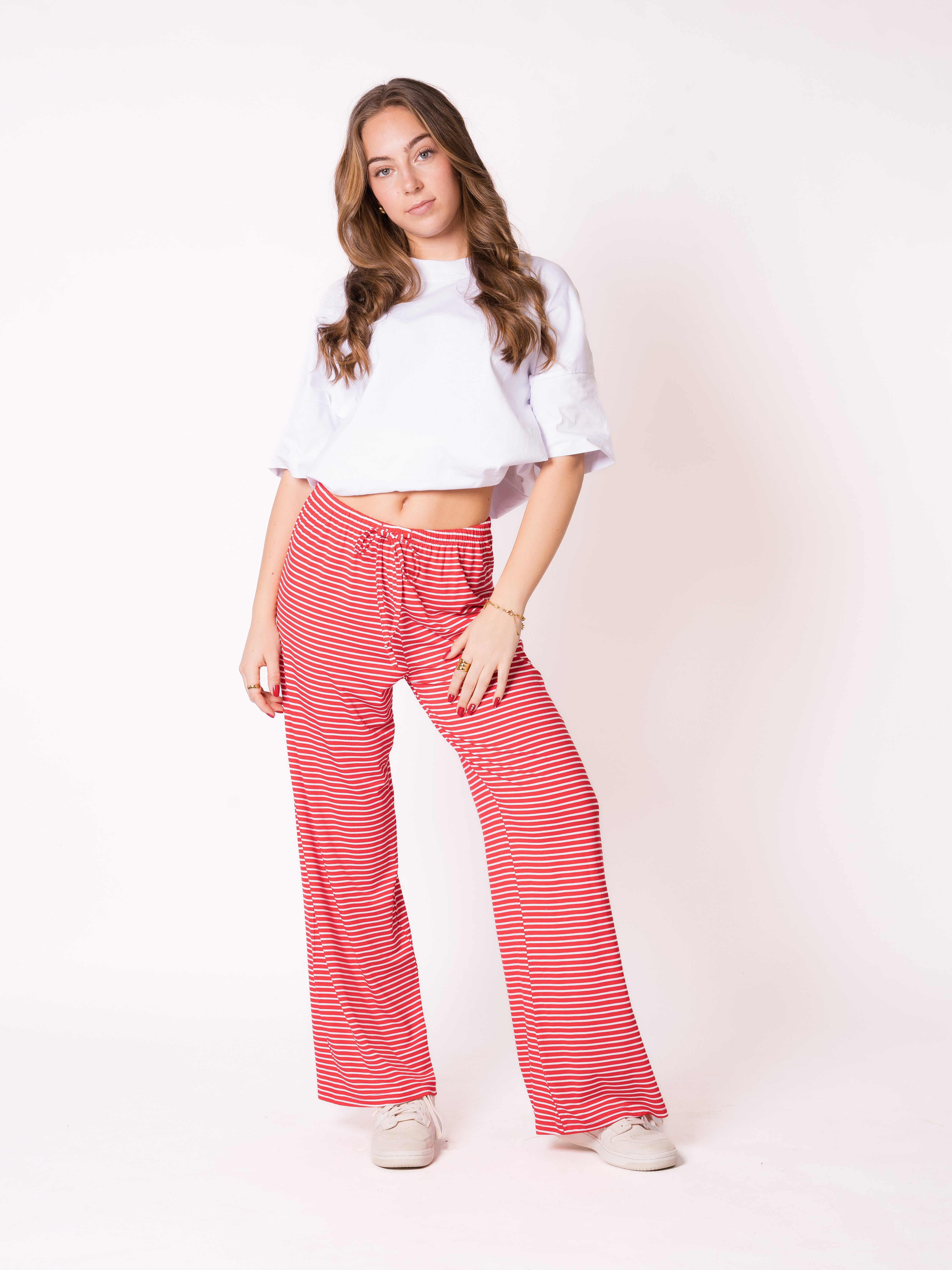 Softtouch Stripe Stoffhose - Rot mit Weiß