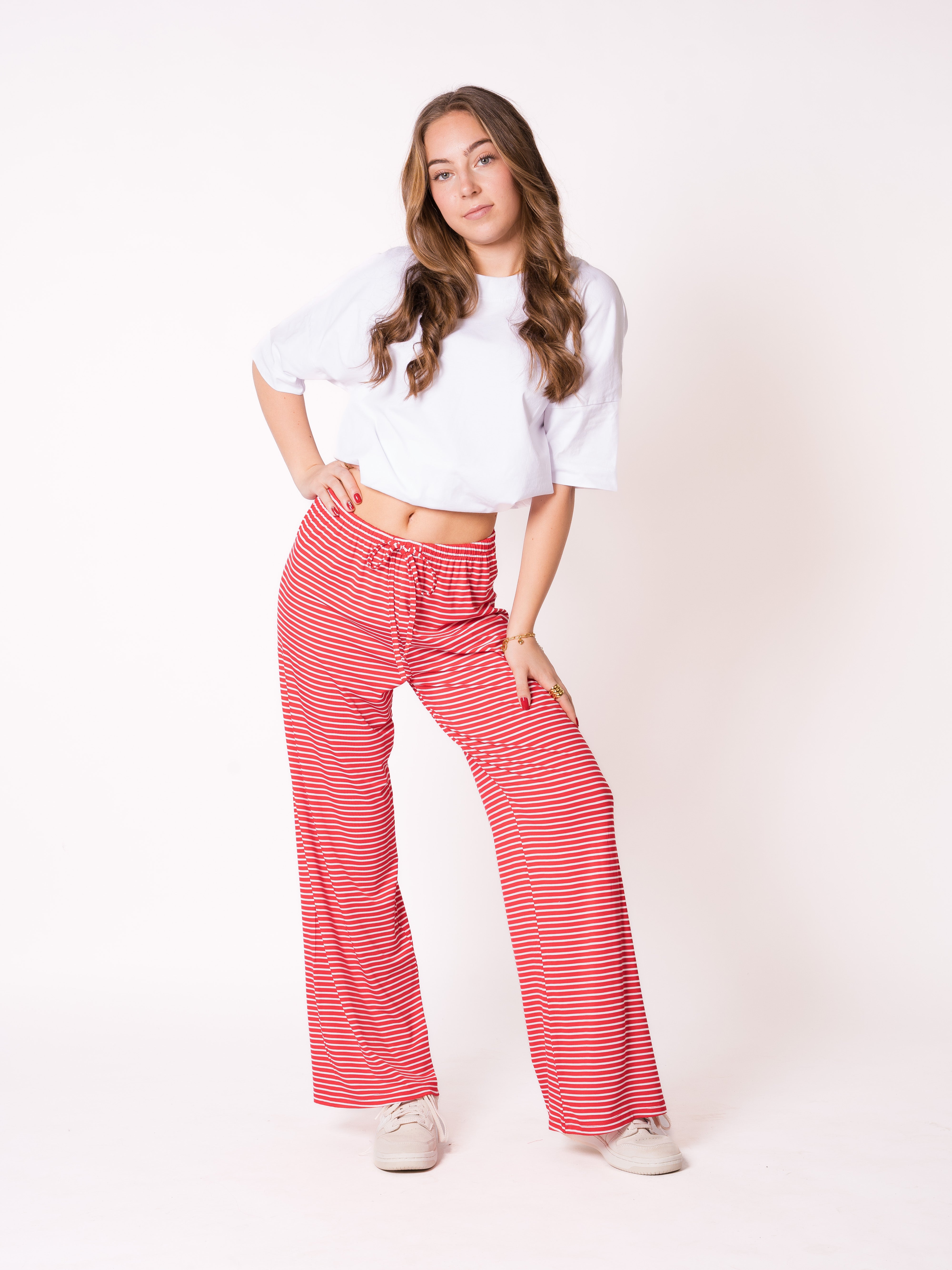 Softtouch Stripe Stoffhose - Rot mit Weiß