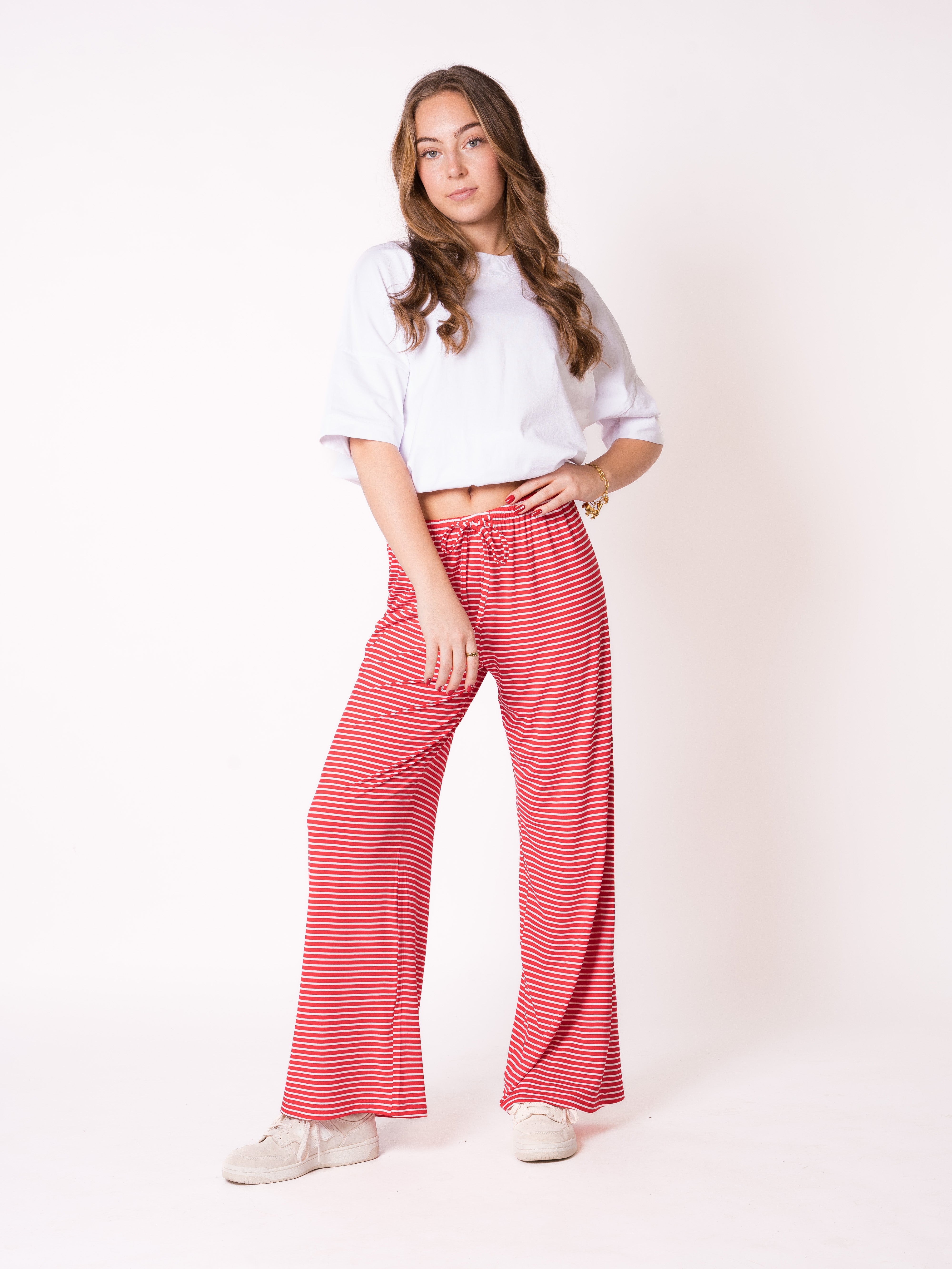 Softtouch Stripe Stoffhose - Rot mit Weiß
