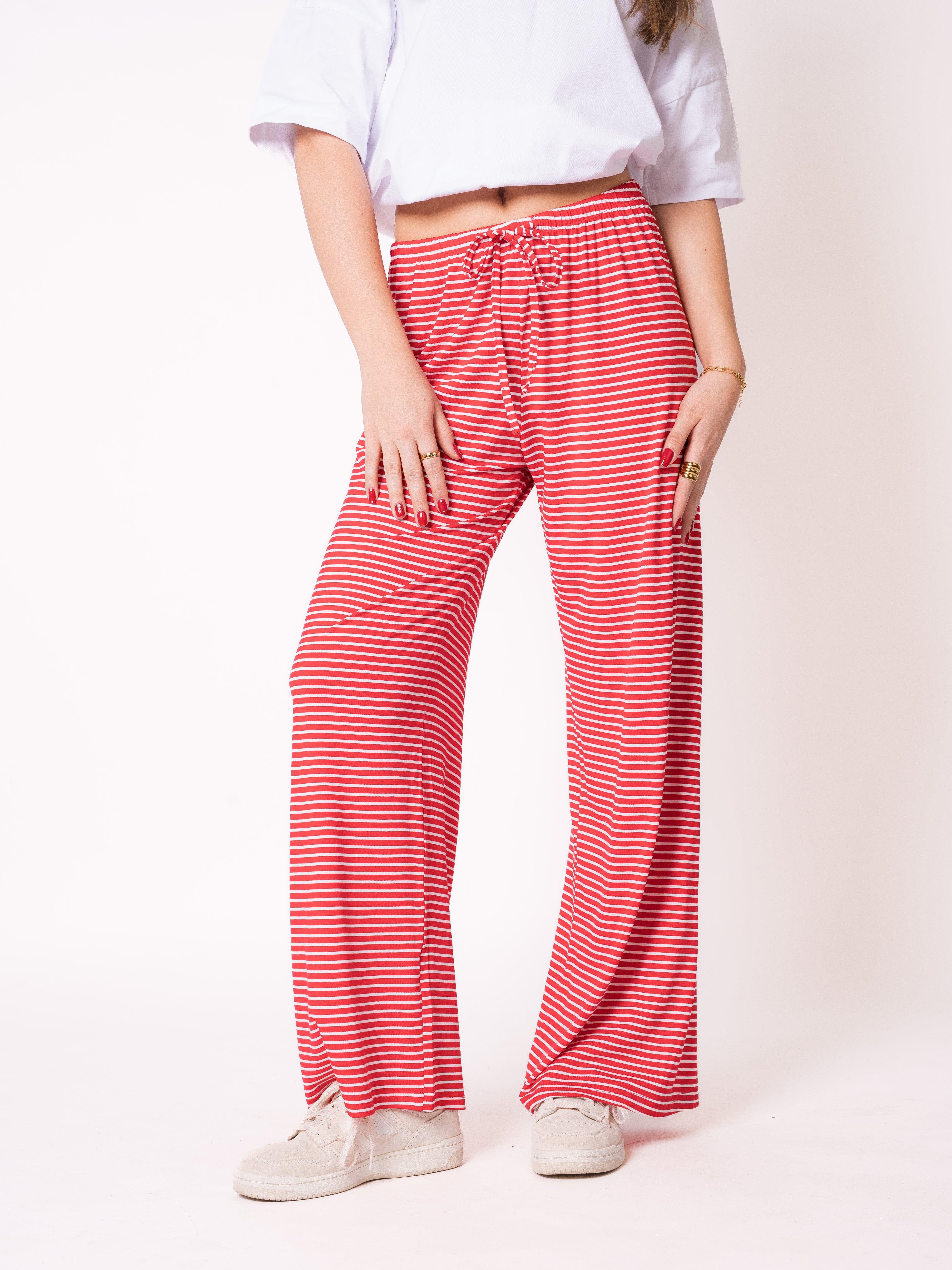 Softtouch Stripe Stoffhose - Rot mit Weiß