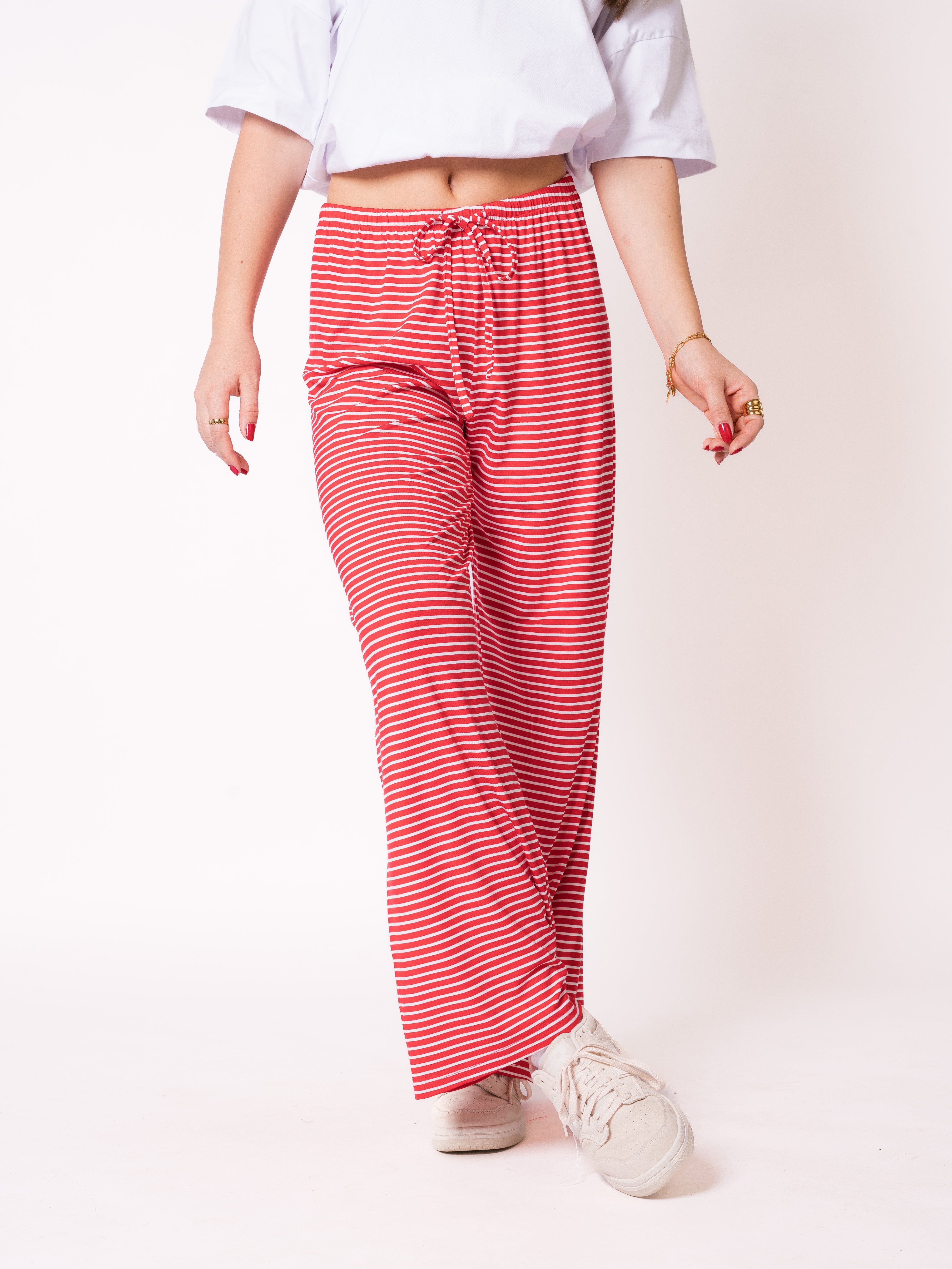 Softtouch Stripe Stoffhose - Rot mit Weiß