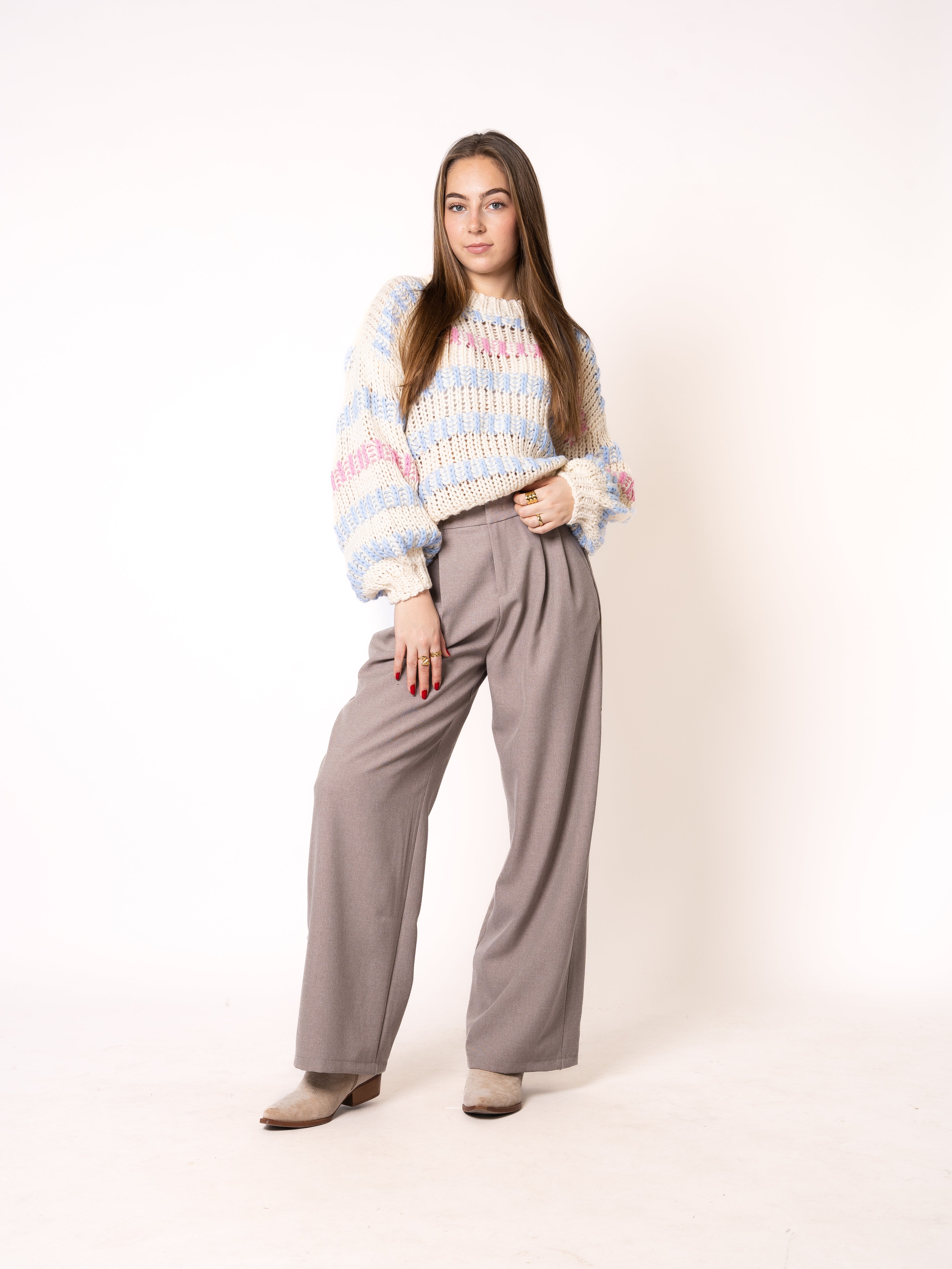 Happy Stipes Strickpullover - Creme