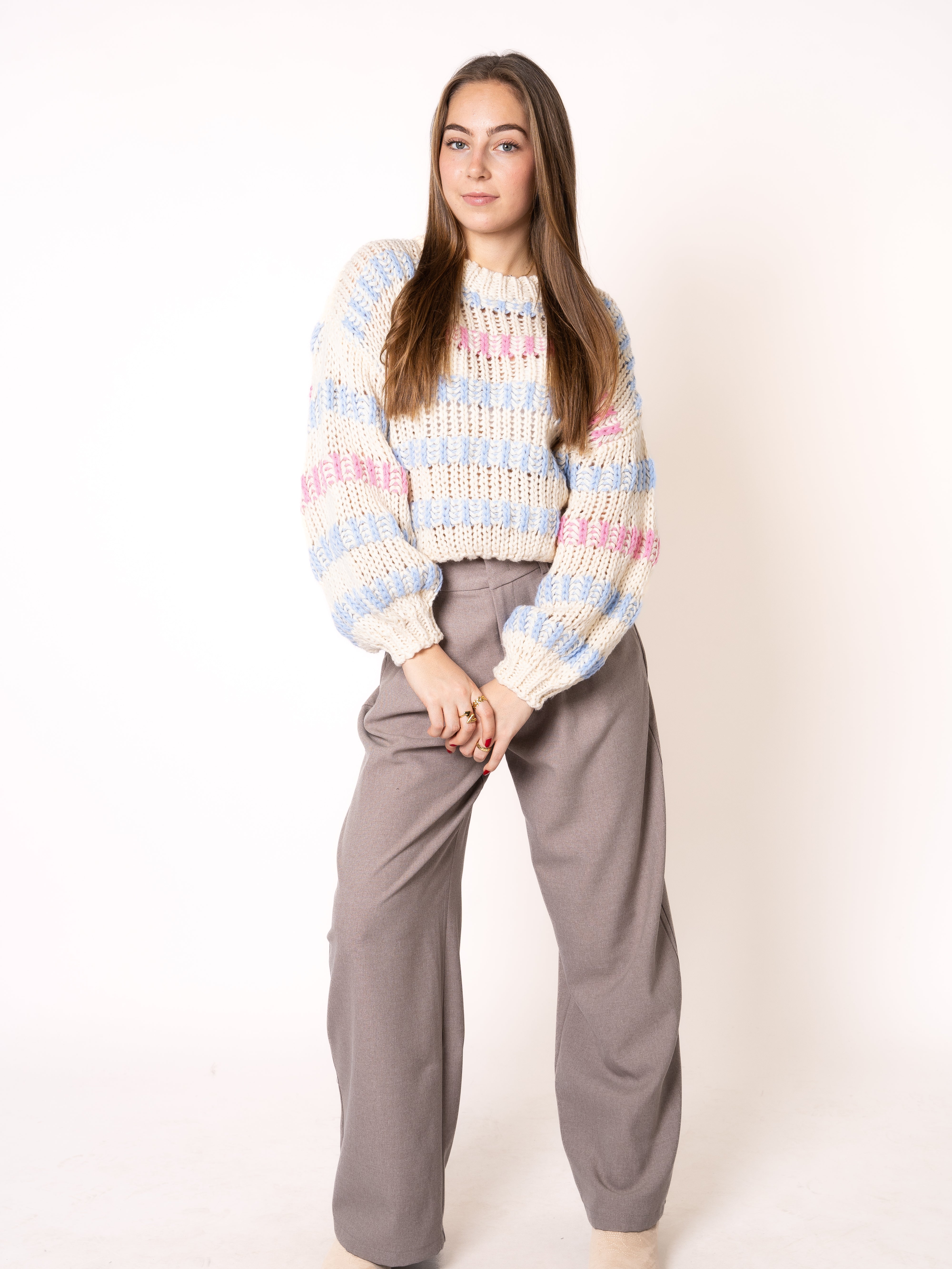 Happy Stipes Strickpullover - Creme