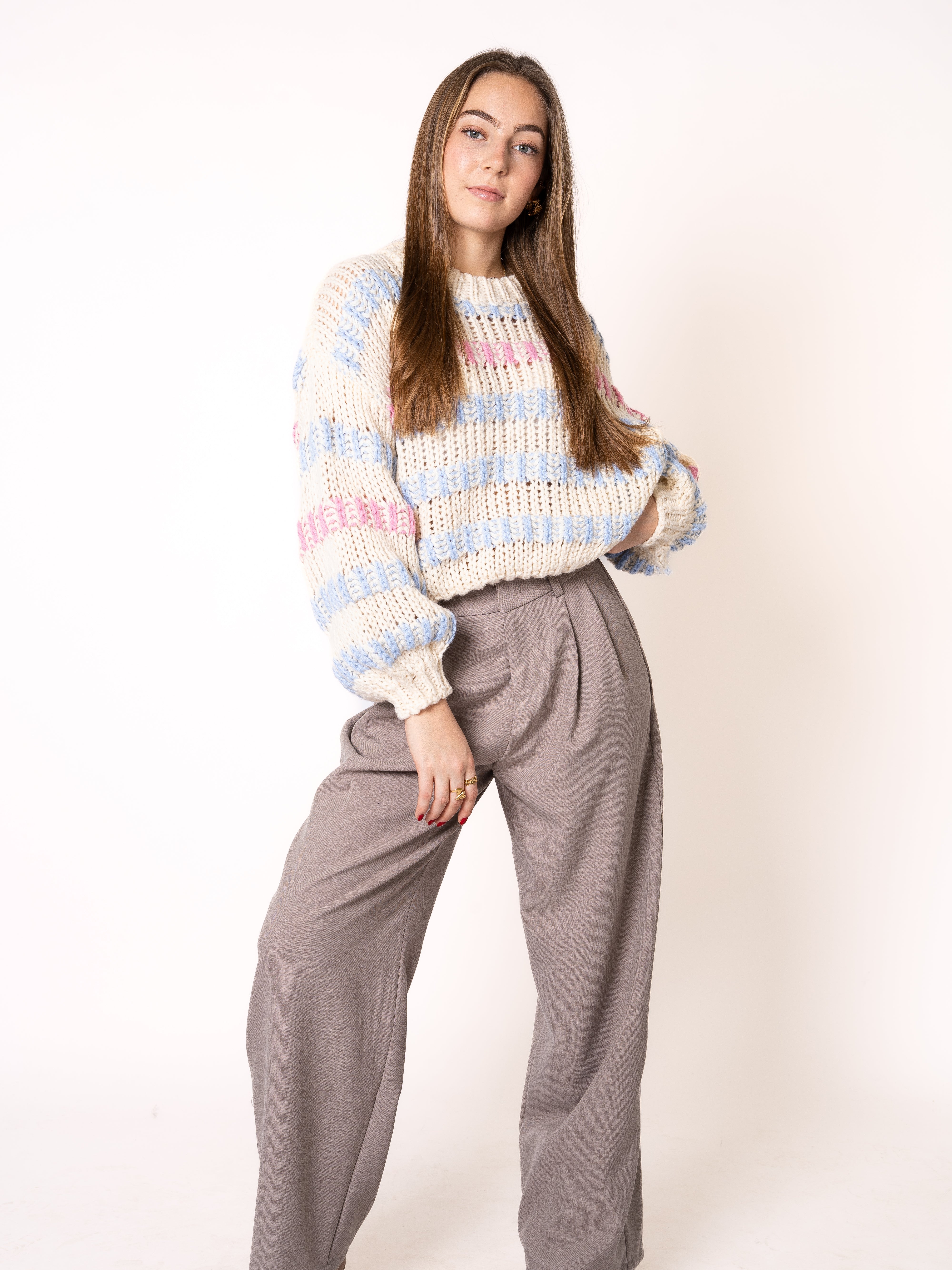 Happy Stipes Strickpullover - Creme