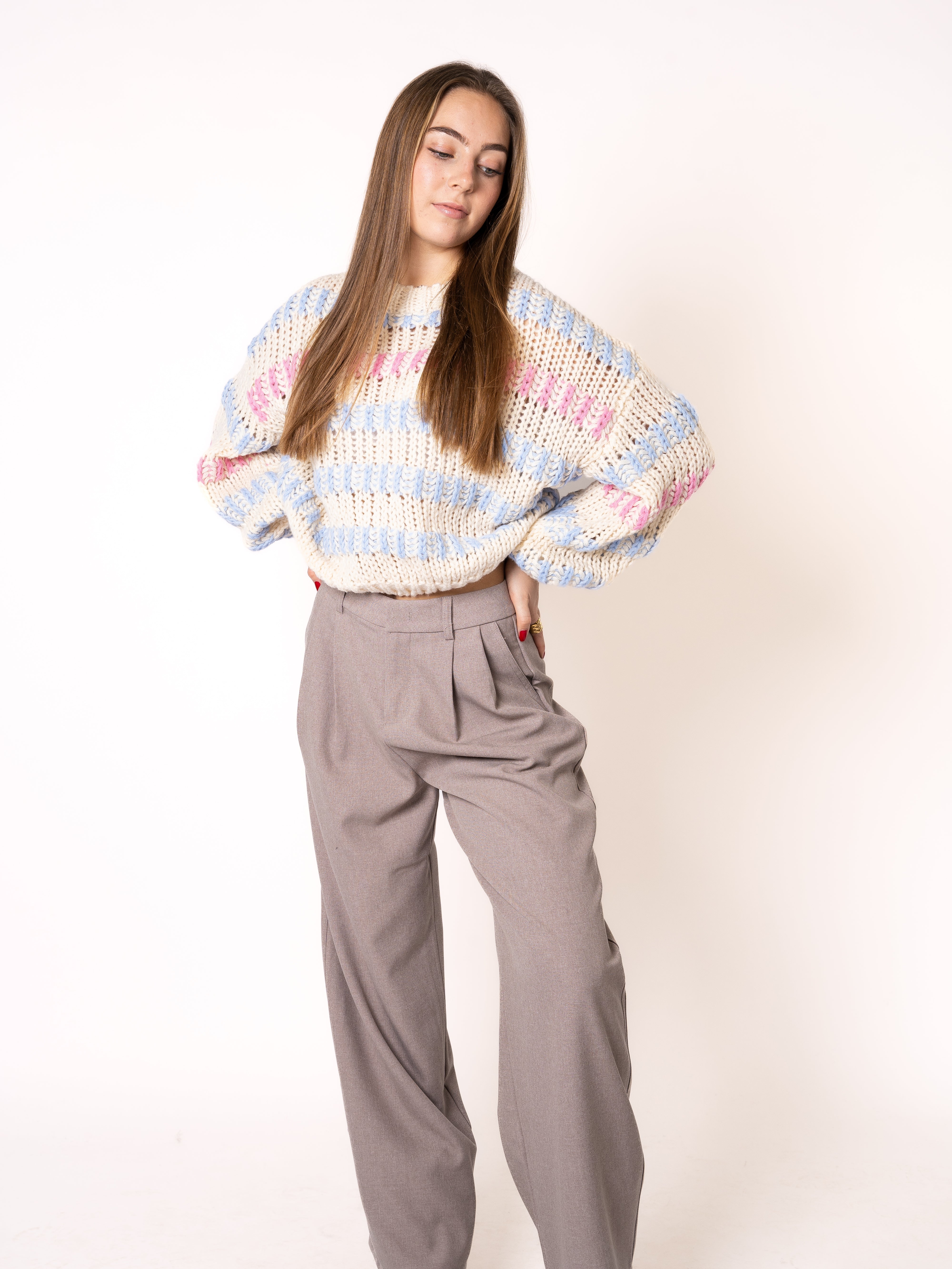 Happy Stipes Strickpullover - Creme