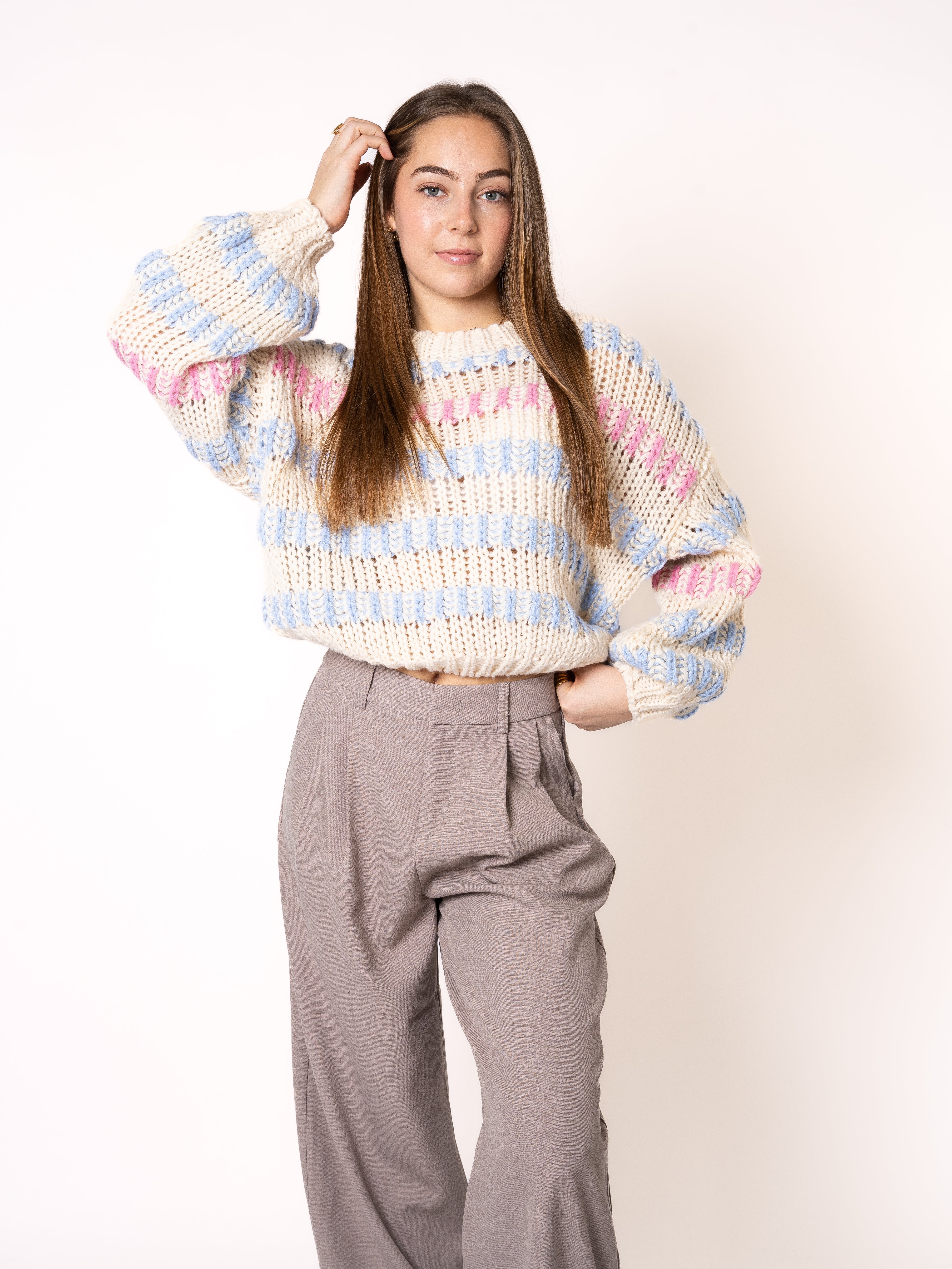 Happy Stipes Strickpullover - Creme