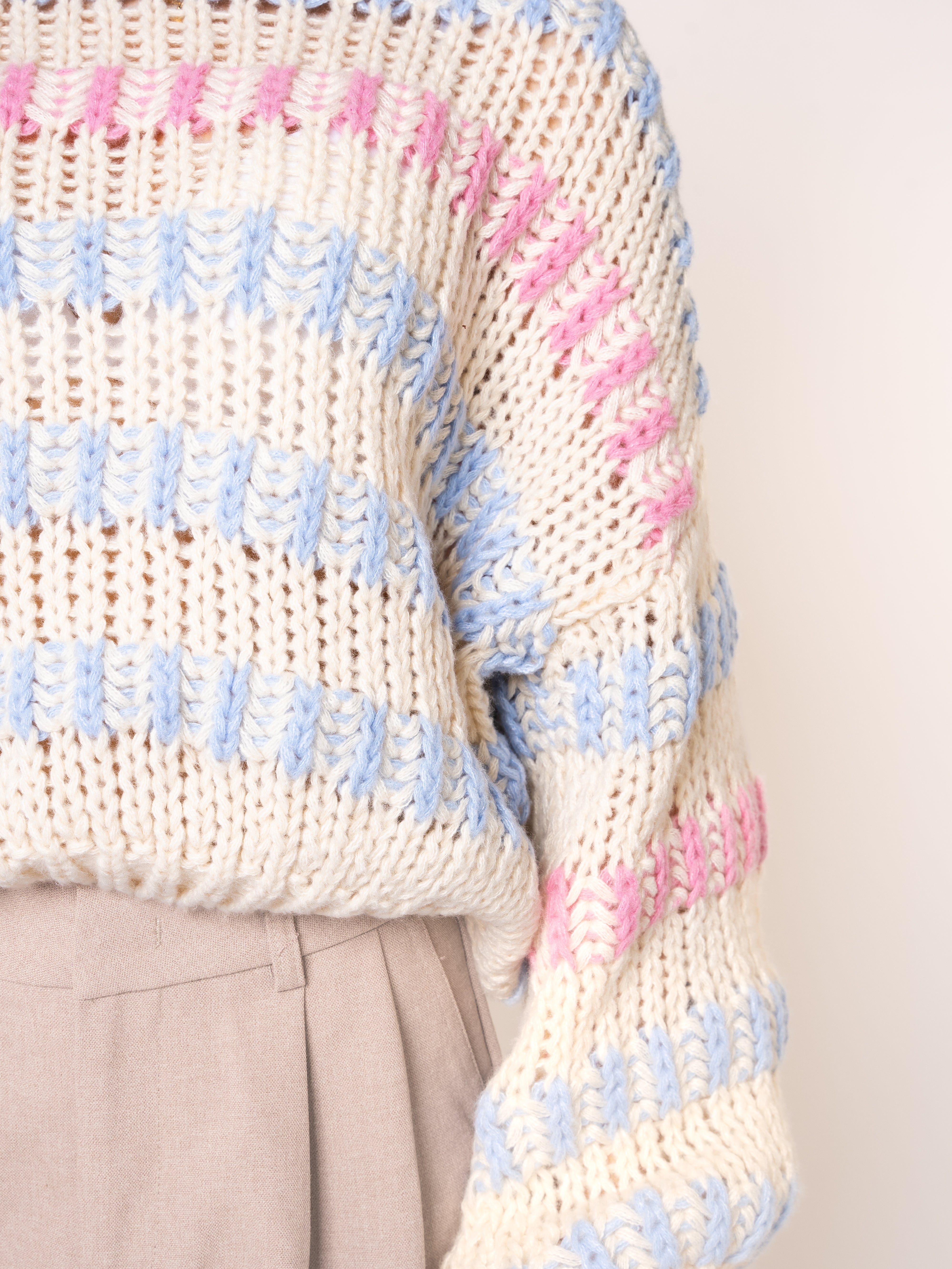 Happy Stipes Strickpullover - Creme