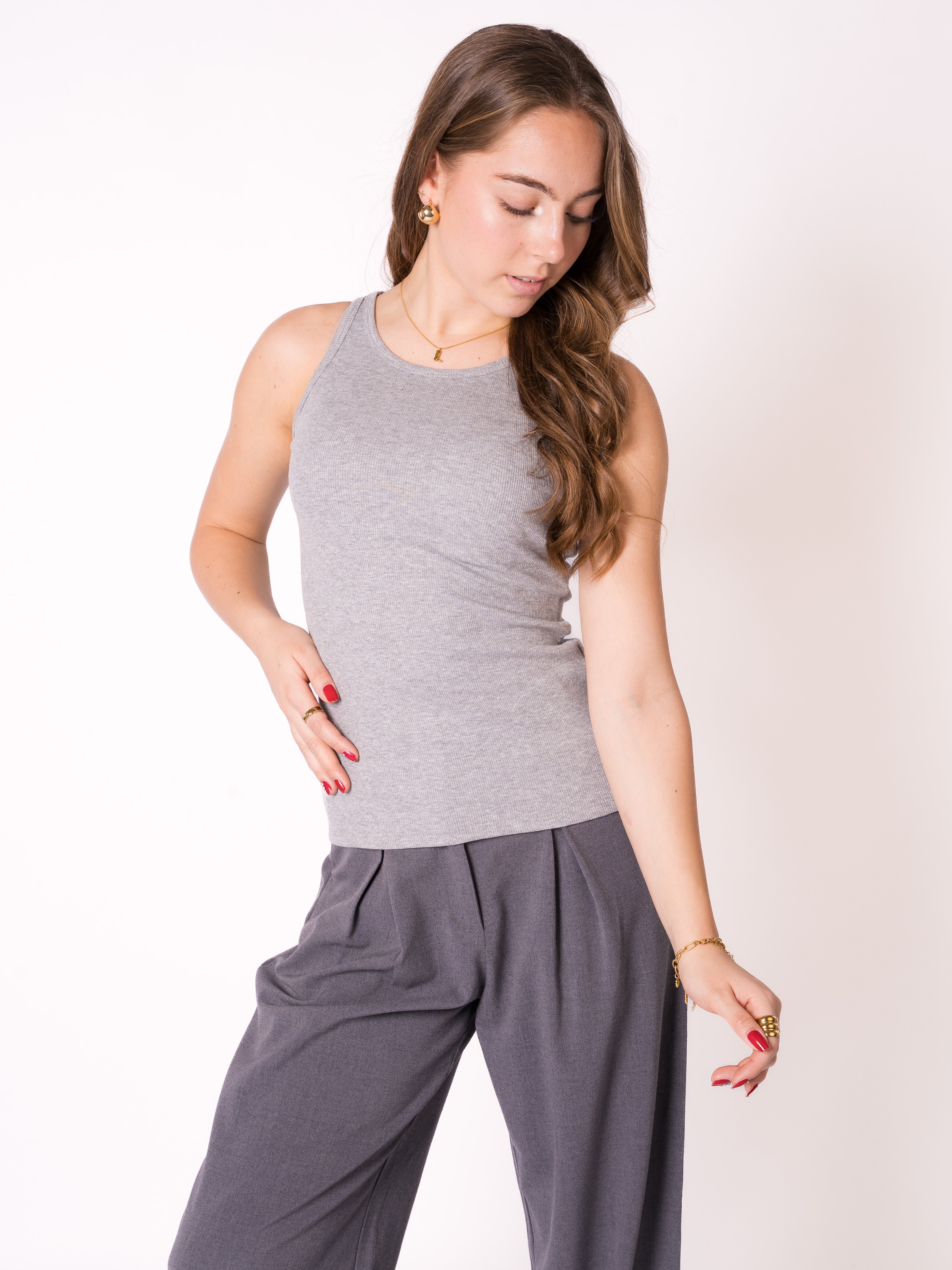 Ribbed Basic Top - Grau
