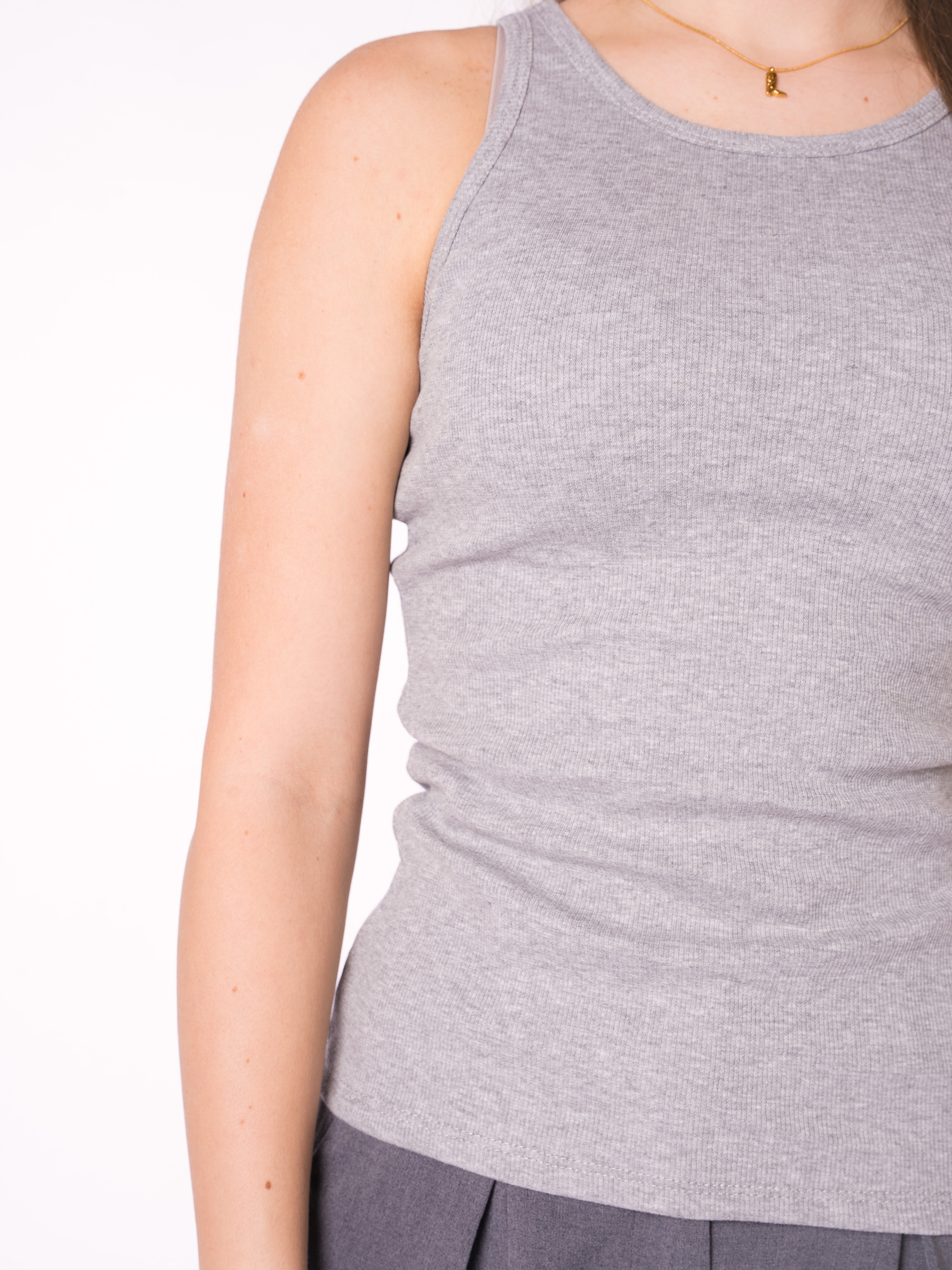 Ribbed Basic Top - Grau