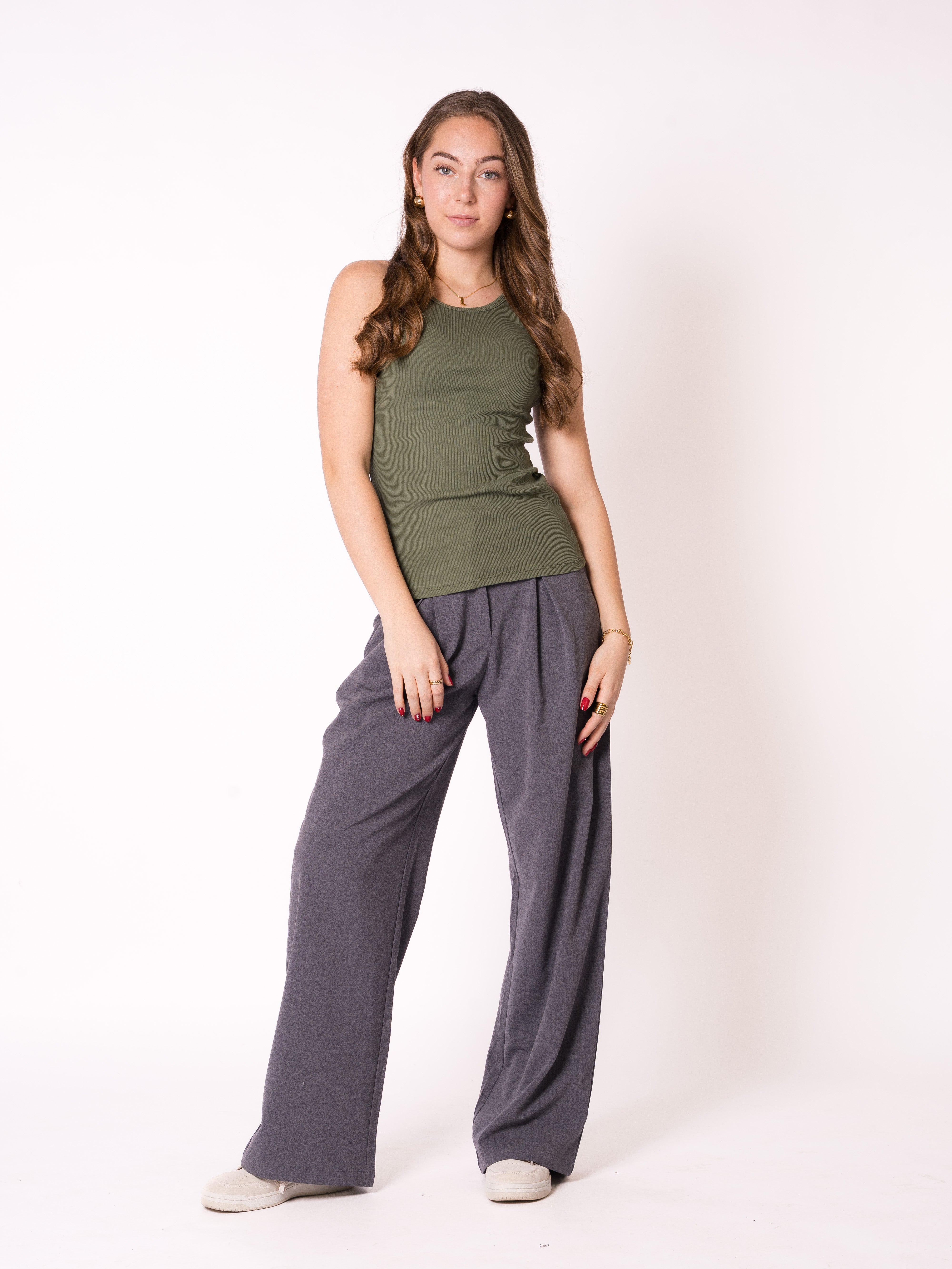 Ribbed Basic Top - Dunkelgrün