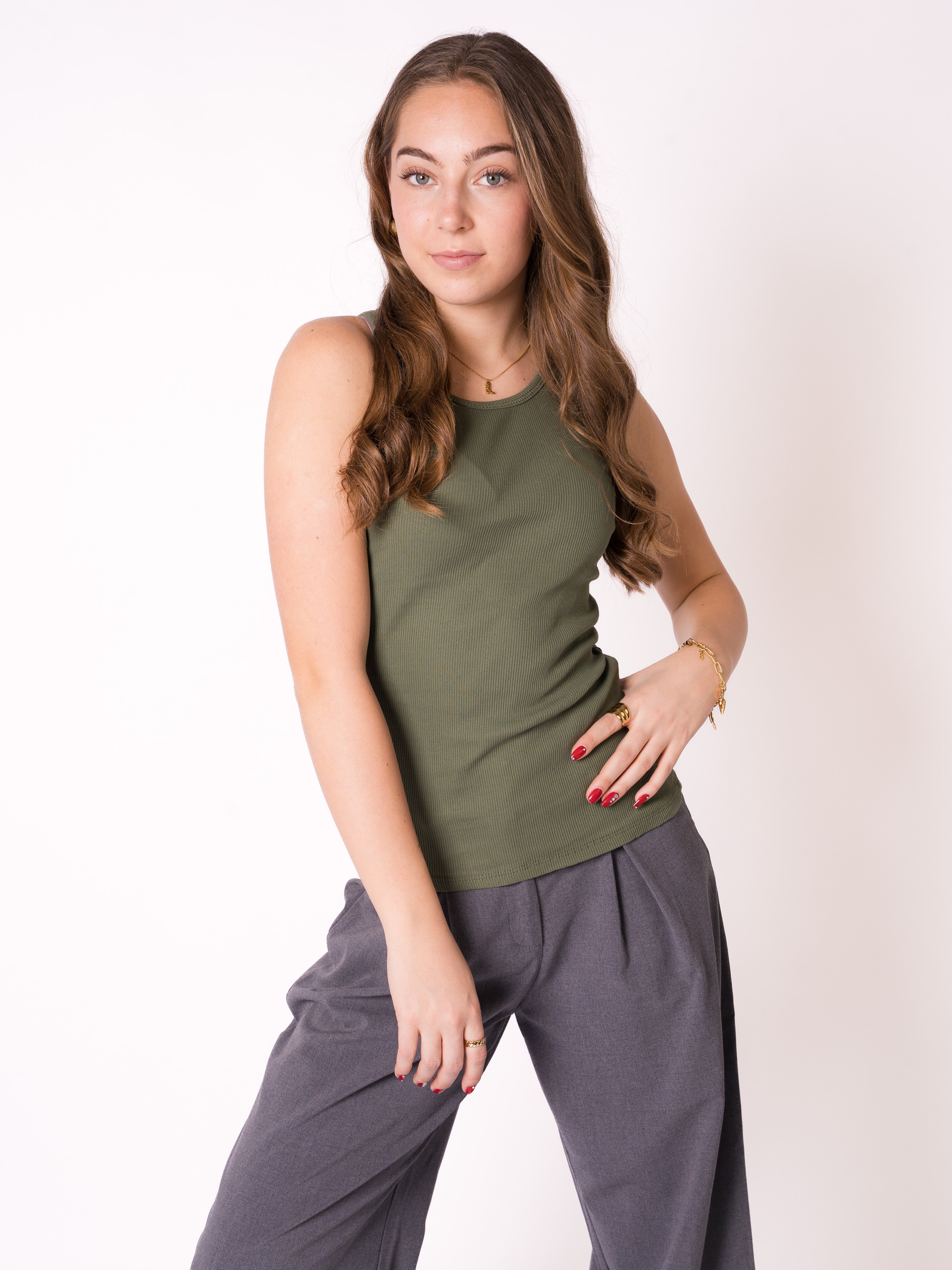 Ribbed Basic Top - Dunkelgrün