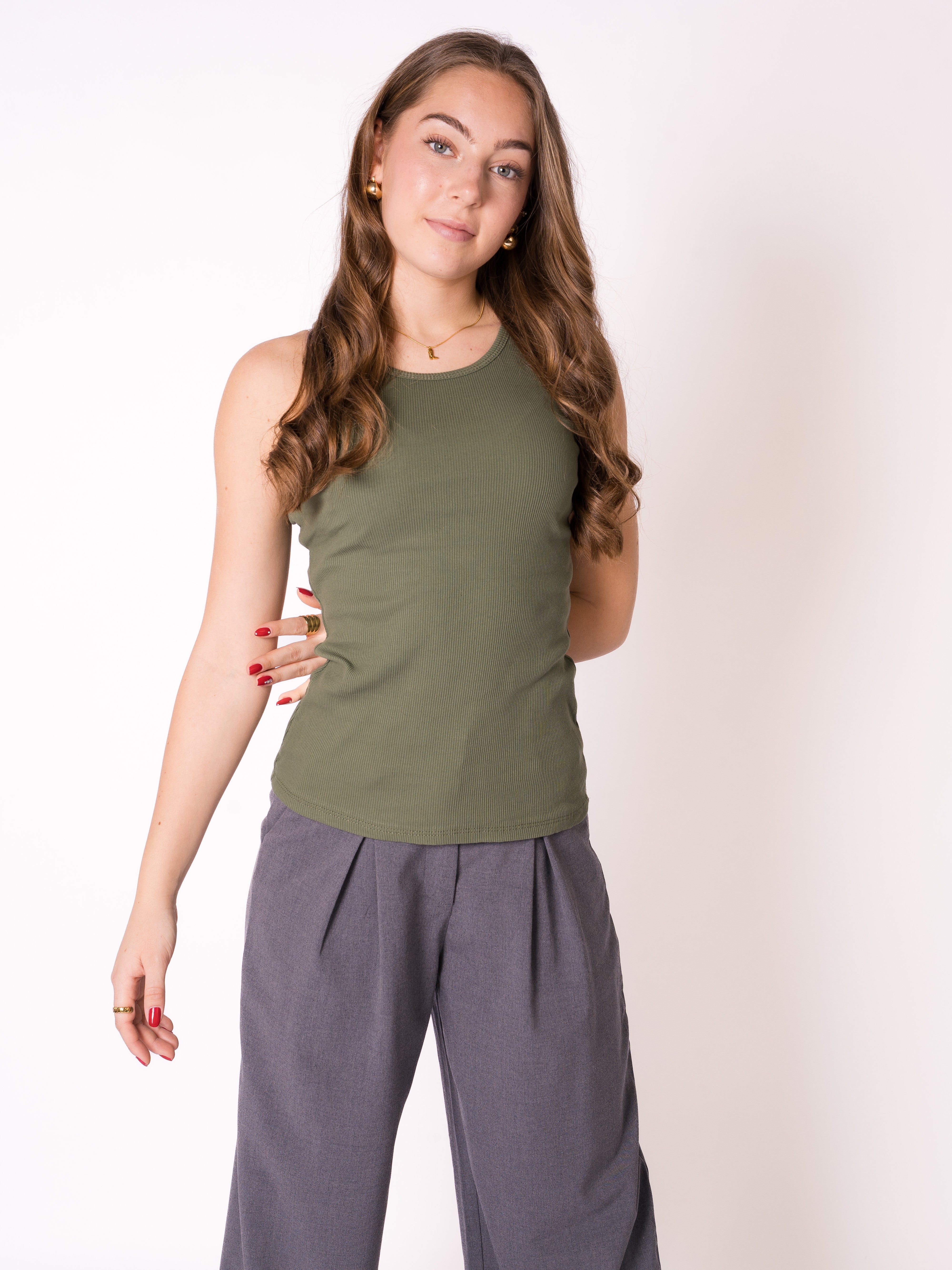 Ribbed Basic Top - Dunkelgrün