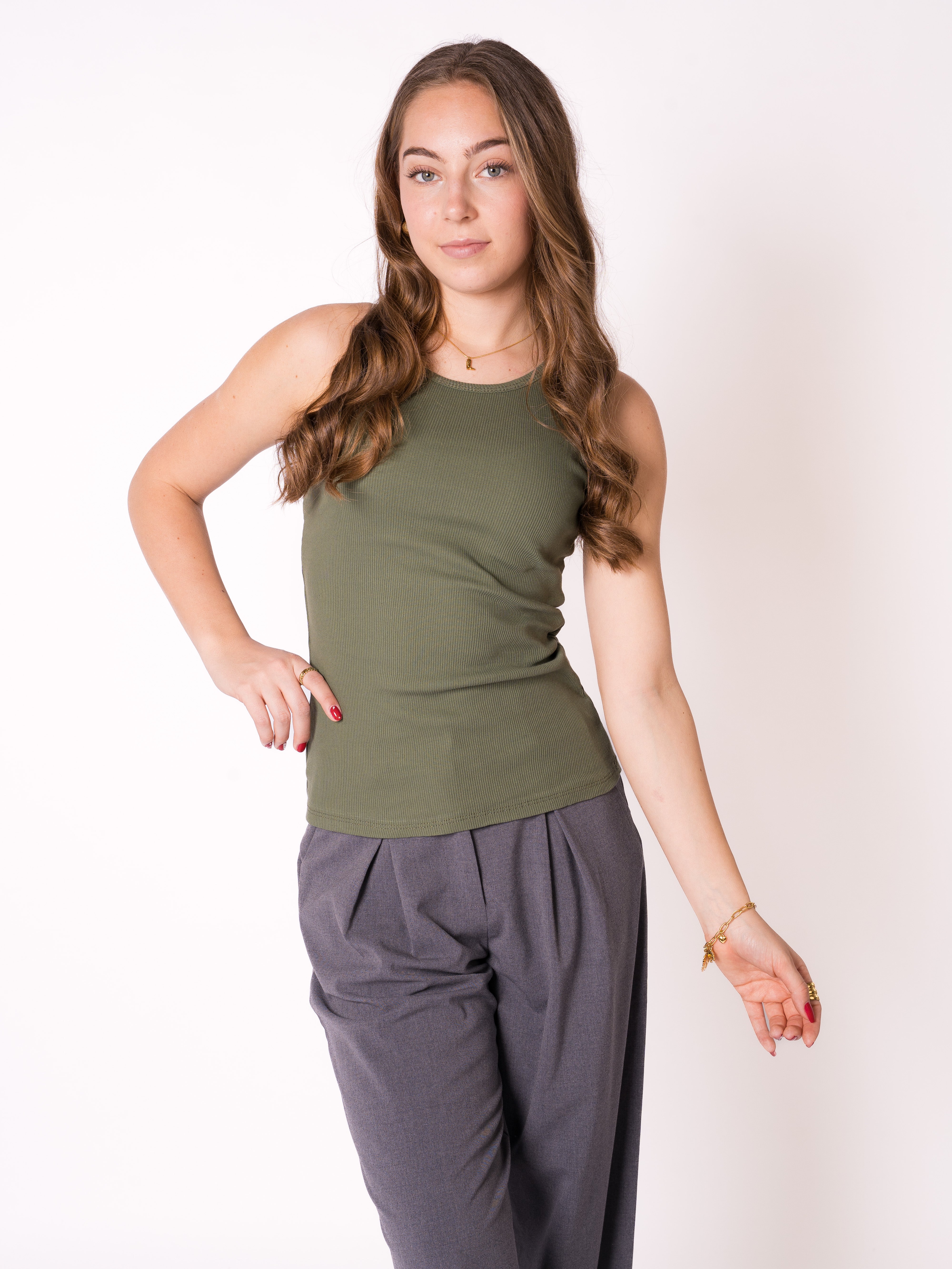 Ribbed Basic Top - Dunkelgrün