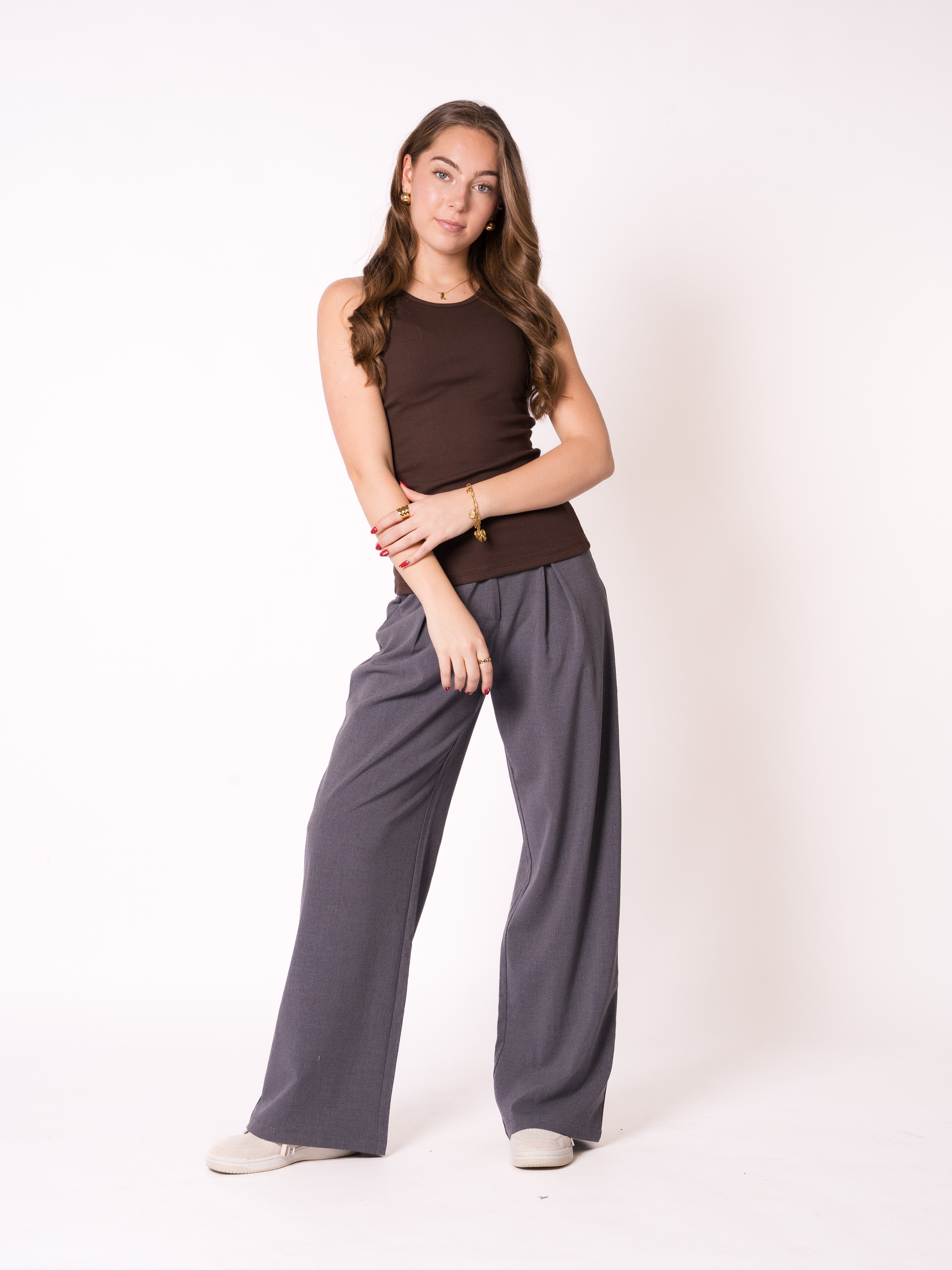 Ribbed Basic Top - Dunkelbraun