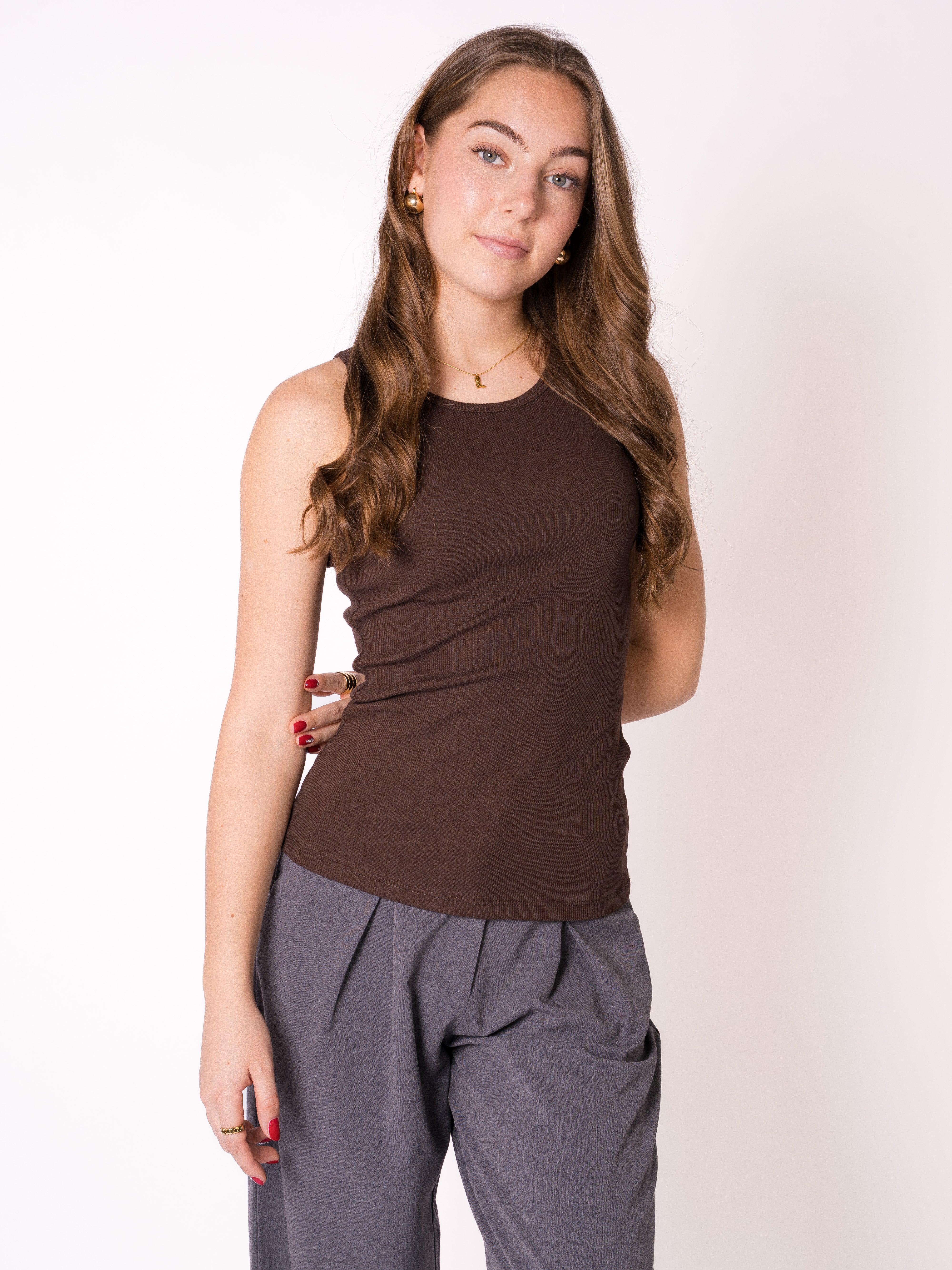 Ribbed Basic Top - Dunkelbraun