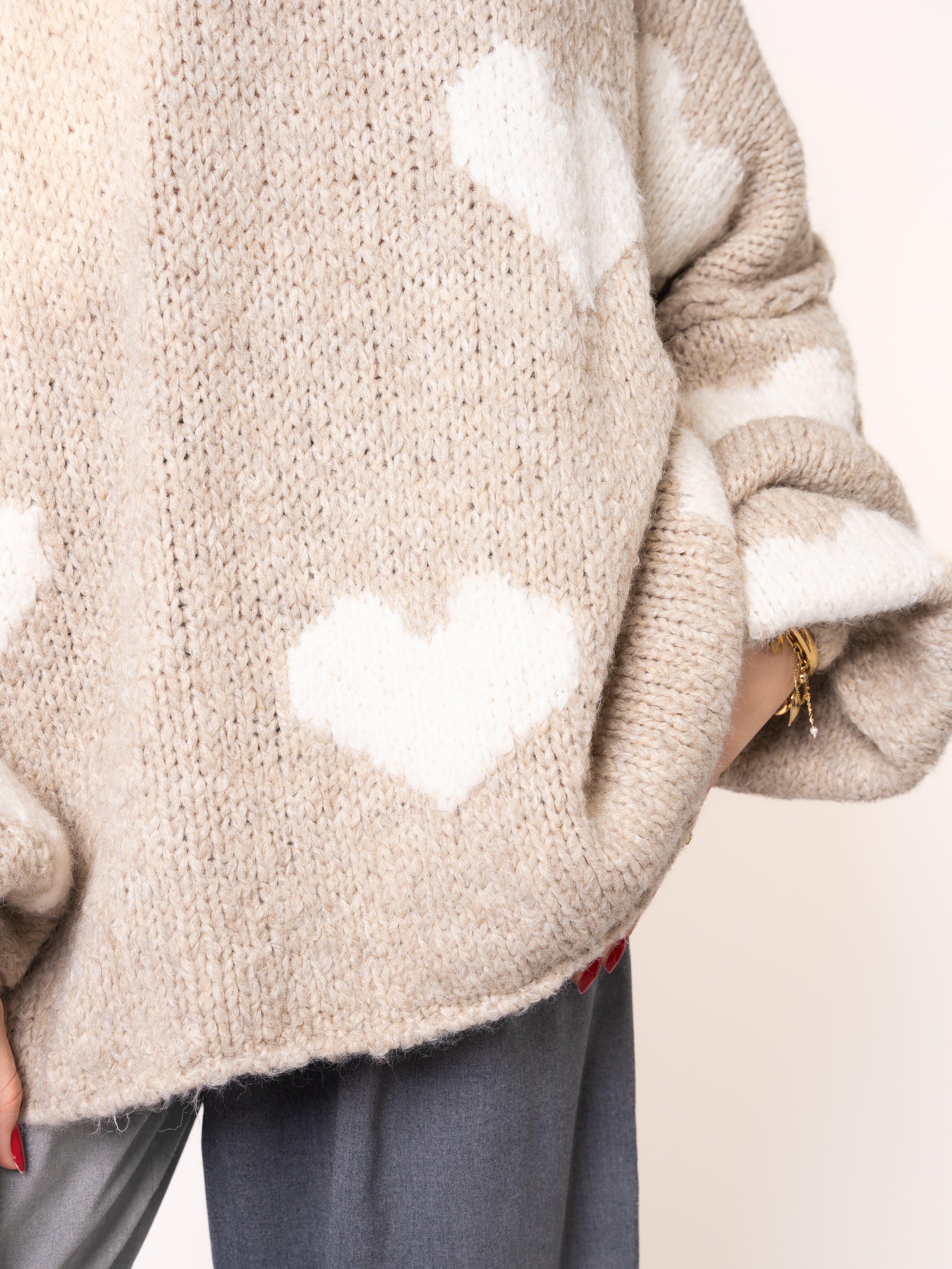 Strickpullover Felina mit Herzchen - Beige